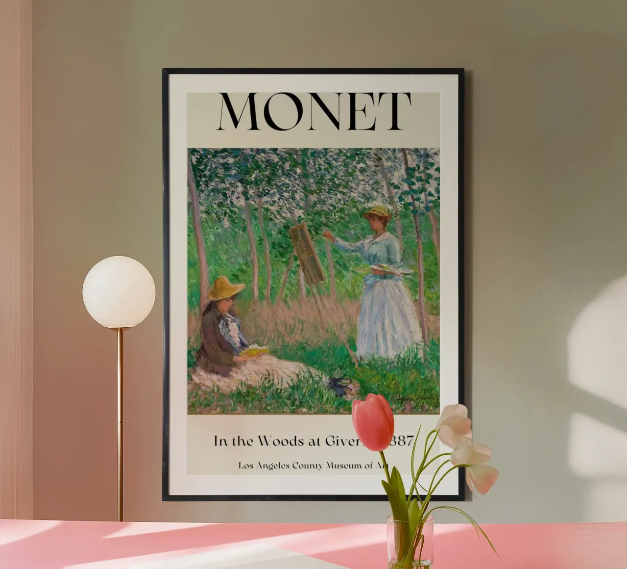 donna che dipinge persone nella foresta claude monet poster con telaio in alluminio da belong shop