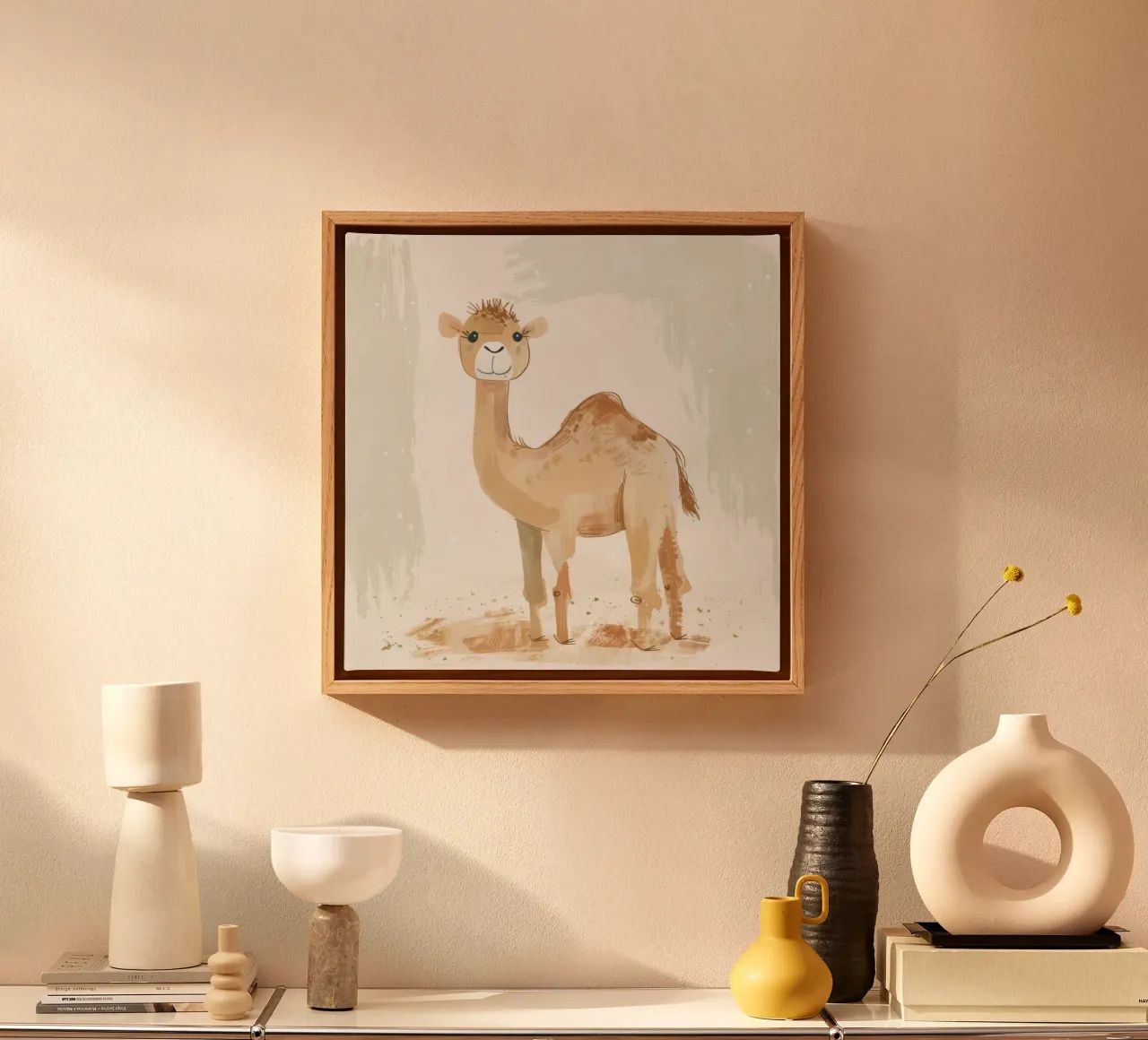 Stylized Illustration of a Dromedary Camel canvas with Floater frame by DesignDoodle