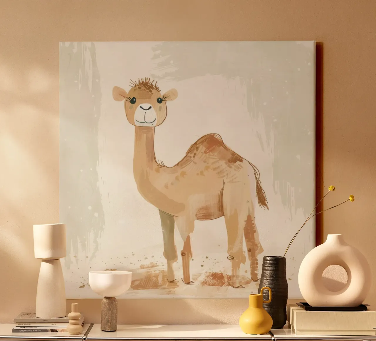 Stylized Illustration of a Dromedary Camel canvas with Floater frame by DesignDoodle
