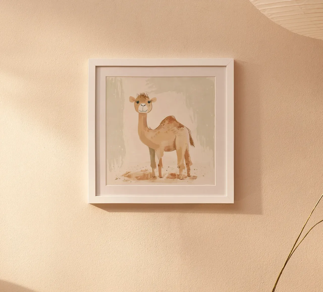 Illustrazione stilizzata di un cammello dromedario poster con telaio in legno da DesignDoodle