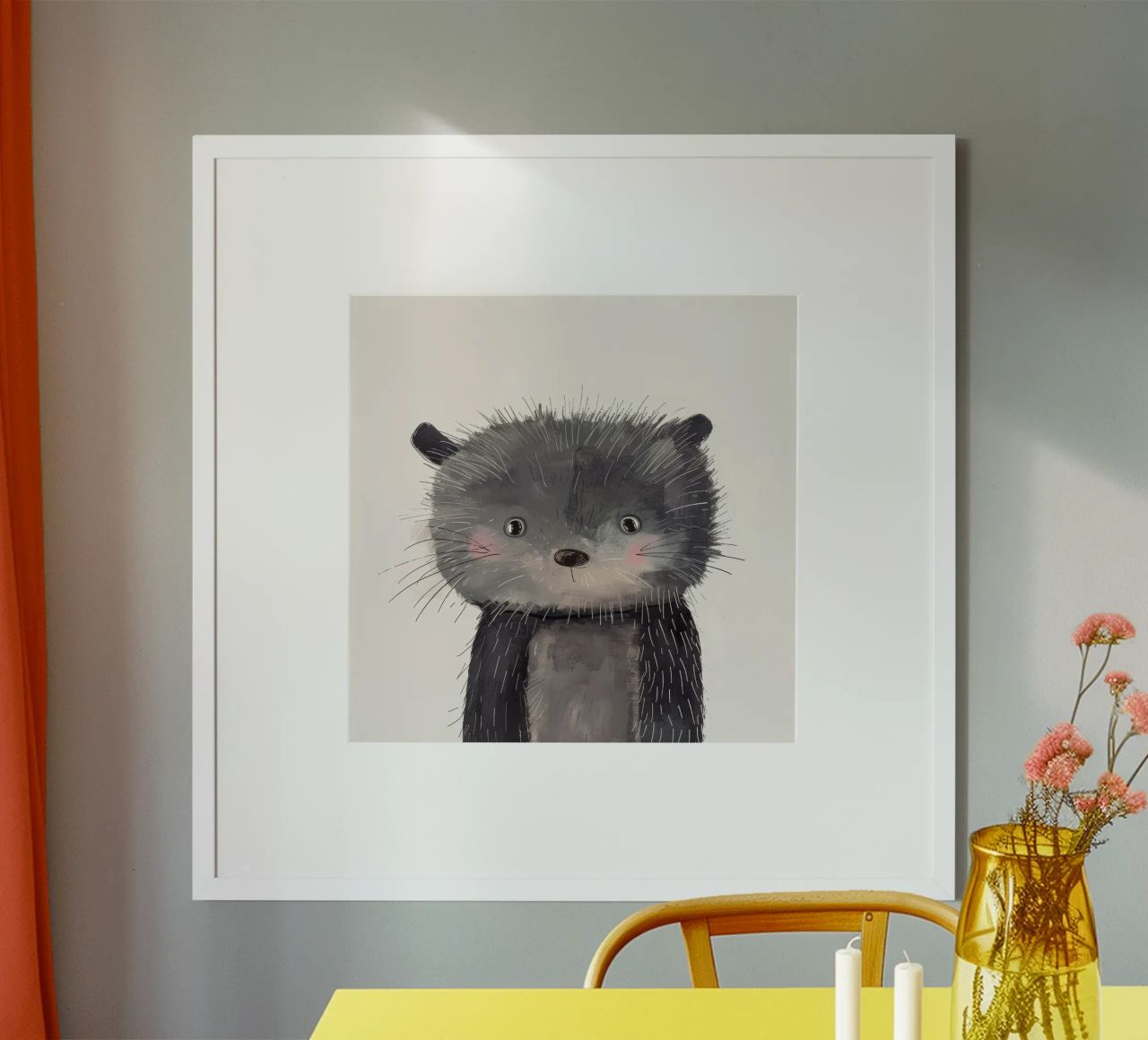 Illustrazione stilizzata di un gatto grigio peloso poster da DesignDoodle