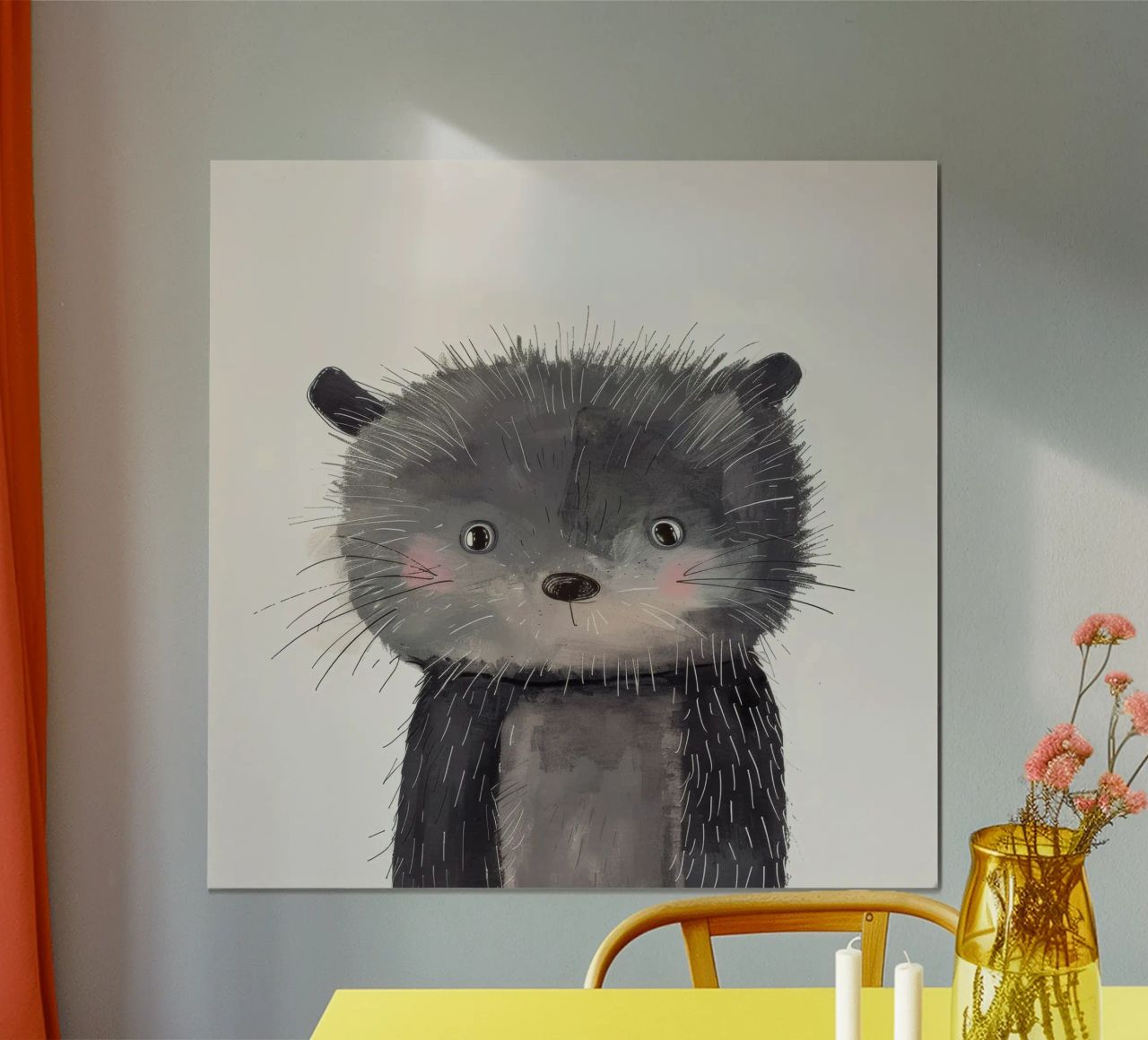 Illustrazione stilizzata di un gatto grigio peloso poster da DesignDoodle