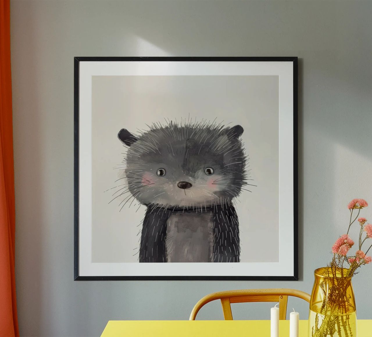 Illustrazione stilizzata di un gatto grigio peloso poster da DesignDoodle