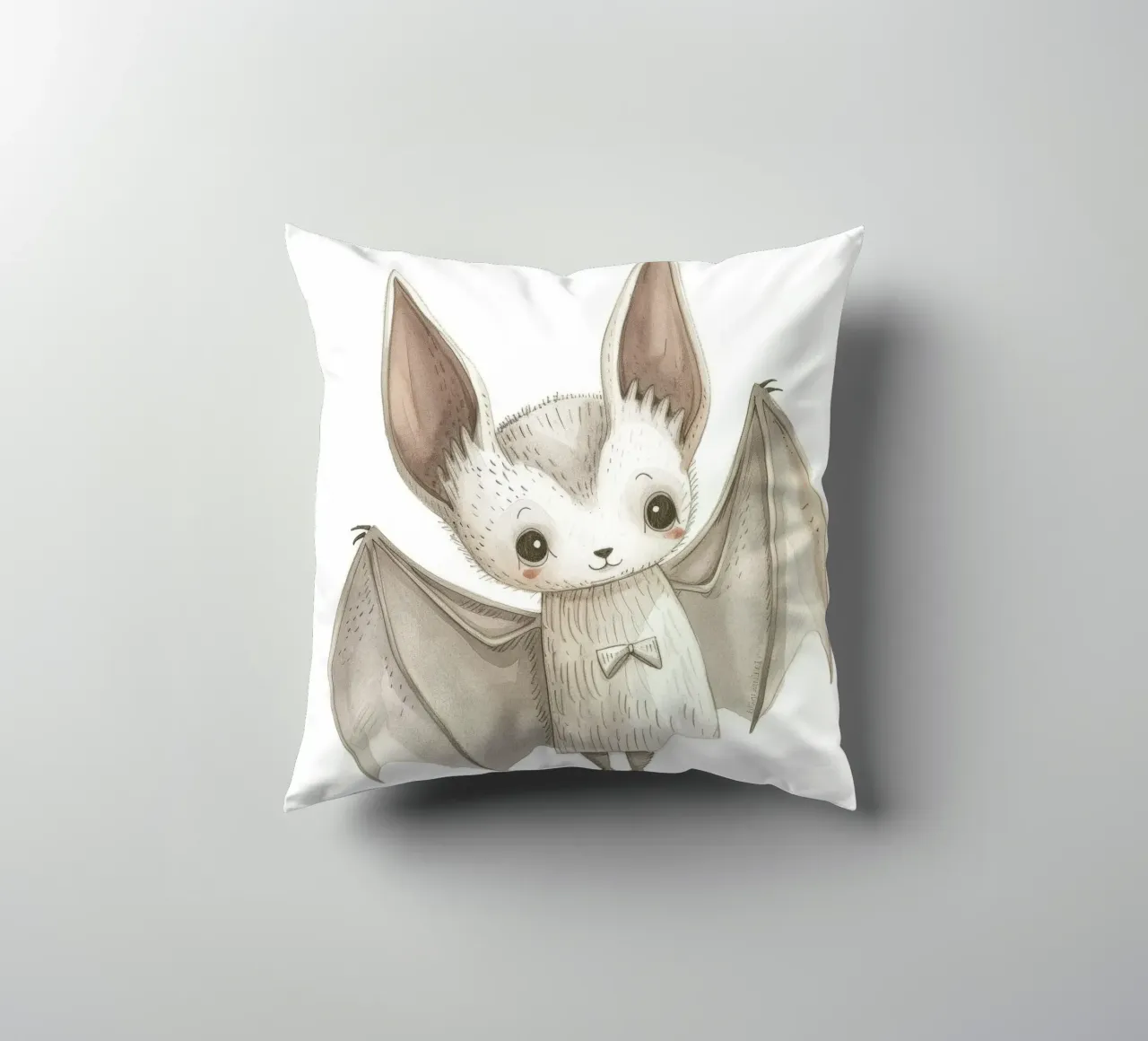Illustrazione stilizzata di un pipistrello grigio con ali distese cuscino da DesignDoodle