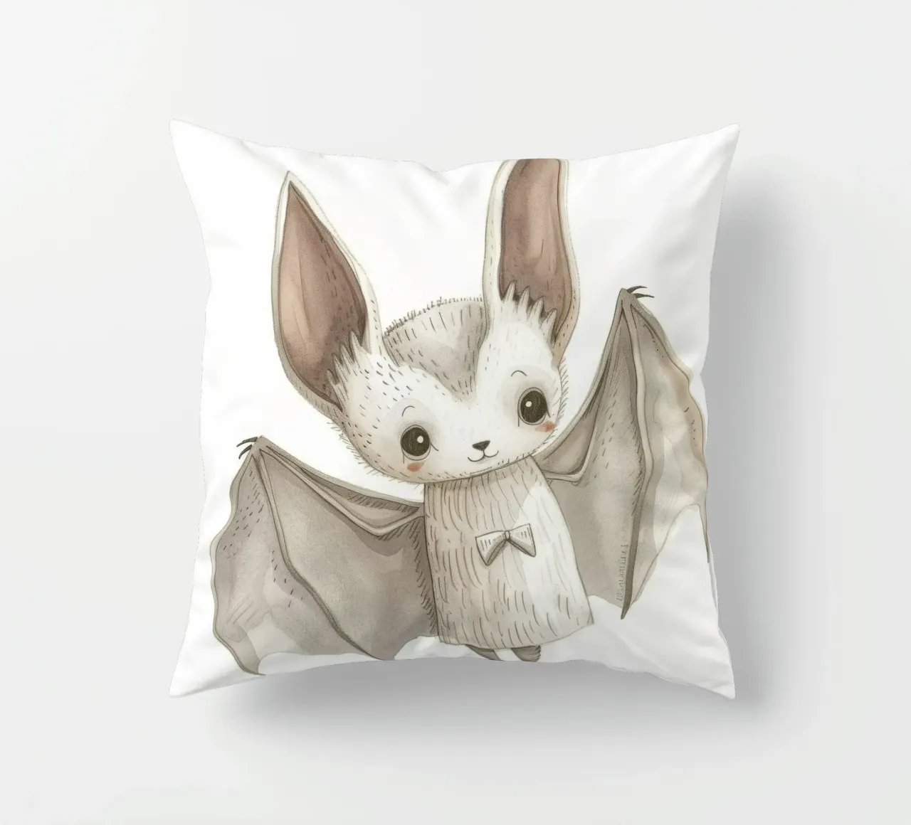 Illustrazione stilizzata di un pipistrello grigio con ali distese cuscino da DesignDoodle
