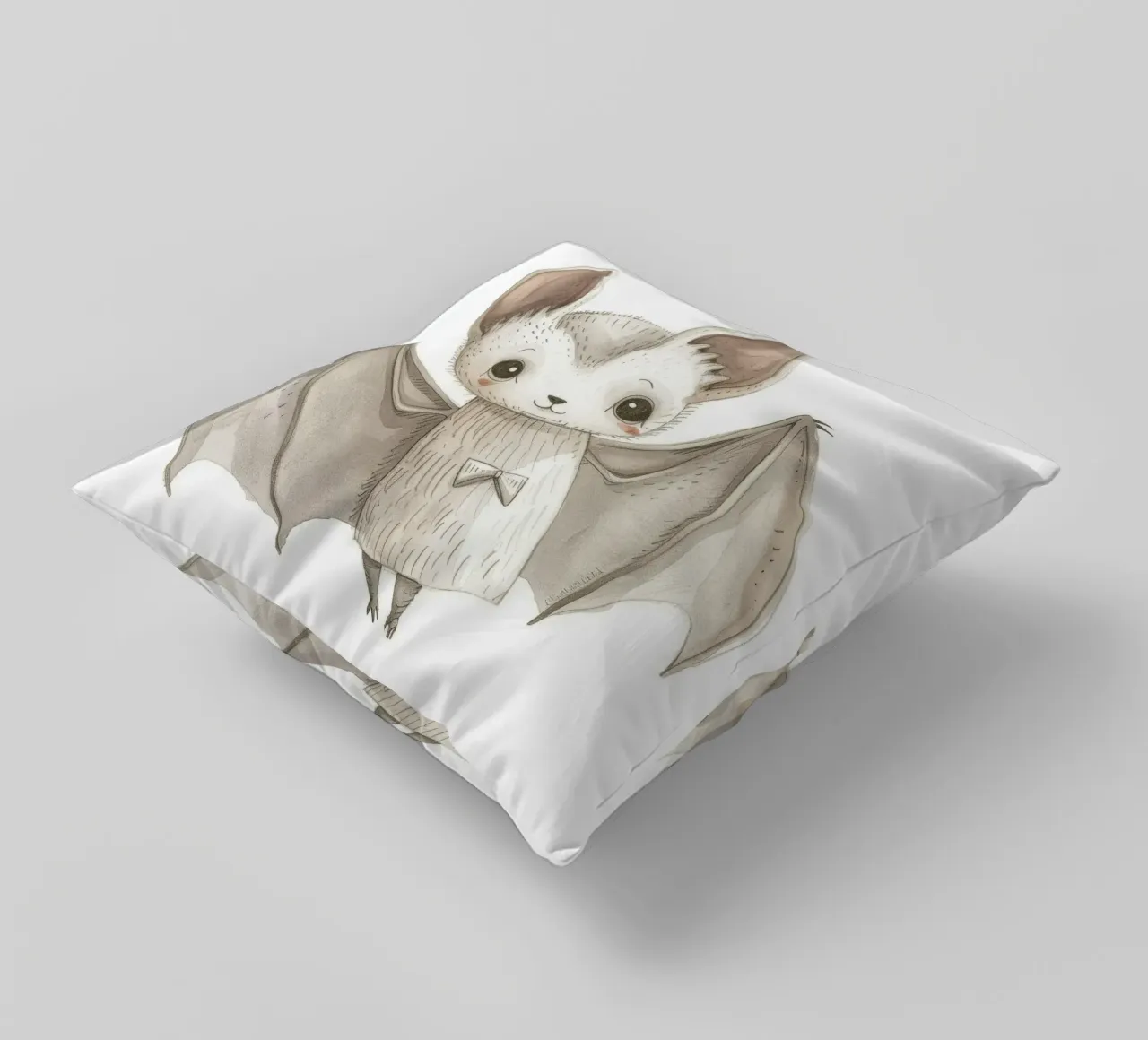 Illustrazione stilizzata di un pipistrello grigio con ali distese cuscino da DesignDoodle