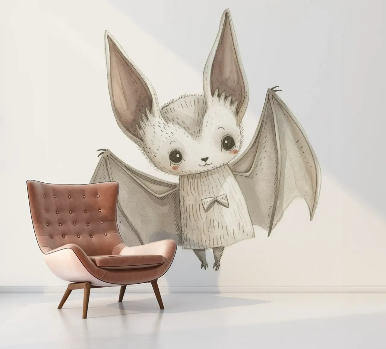 Illustration stylisée d'une chauve-souris grise aux ailes déployées papier peint photo de DesignDoodle