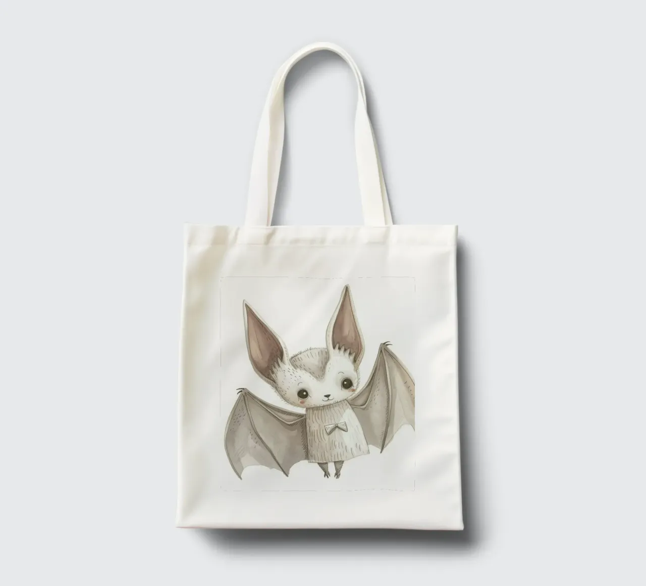 Illustrazione stilizzata di un pipistrello grigio con ali distese borsa in juta da DesignDoodle
