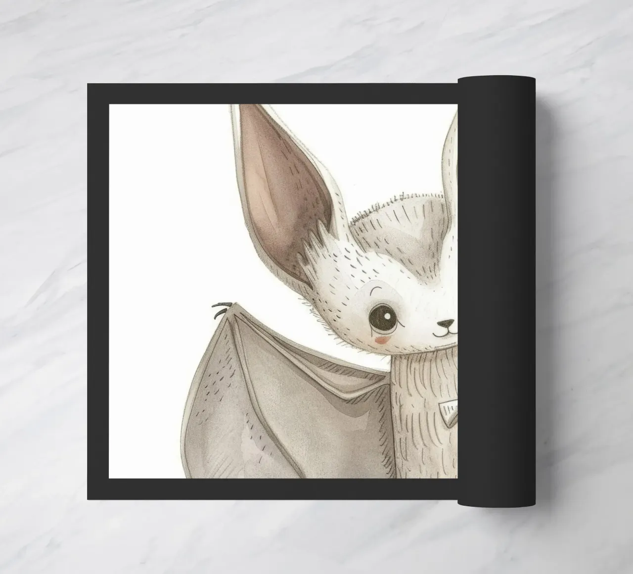 Illustrazione stilizzata di un pipistrello grigio con ali distese zerbino da DesignDoodle