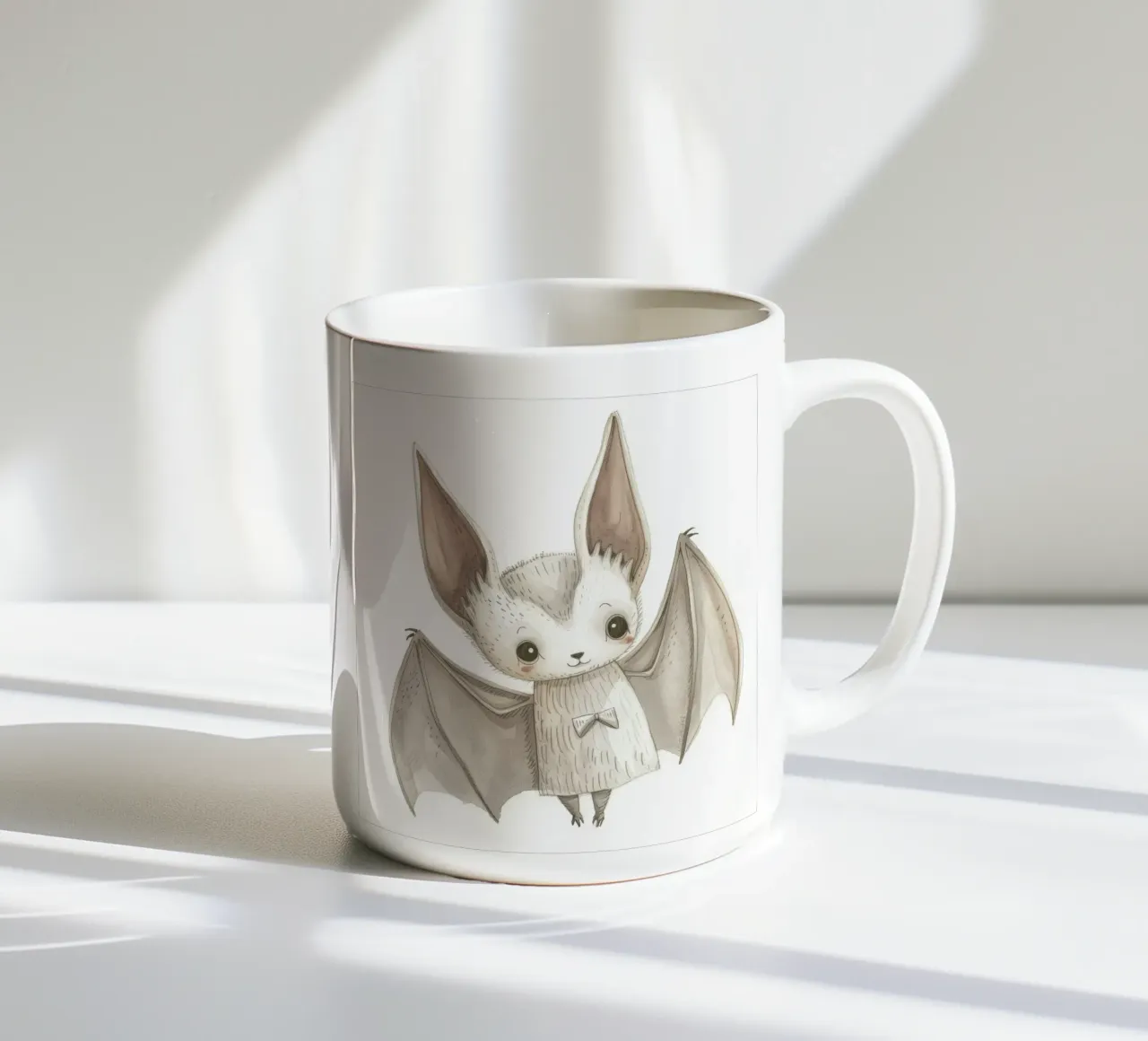 Illustrazione stilizzata di un pipistrello grigio con ali distese tazza in ceramica da DesignDoodle