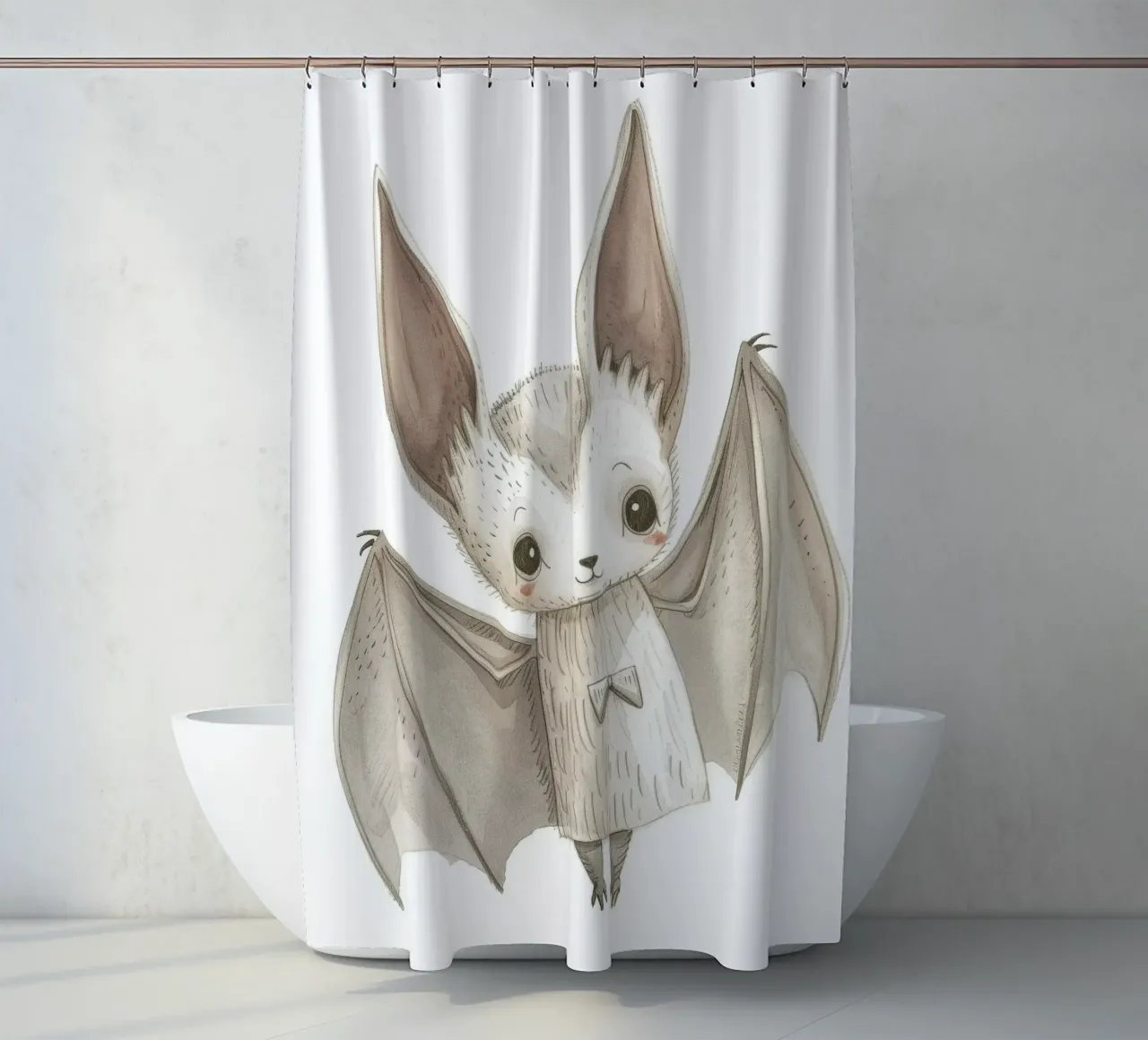 Illustration stylisée d'une chauve-souris grise aux ailes déployées rideau de douche de DesignDoodle