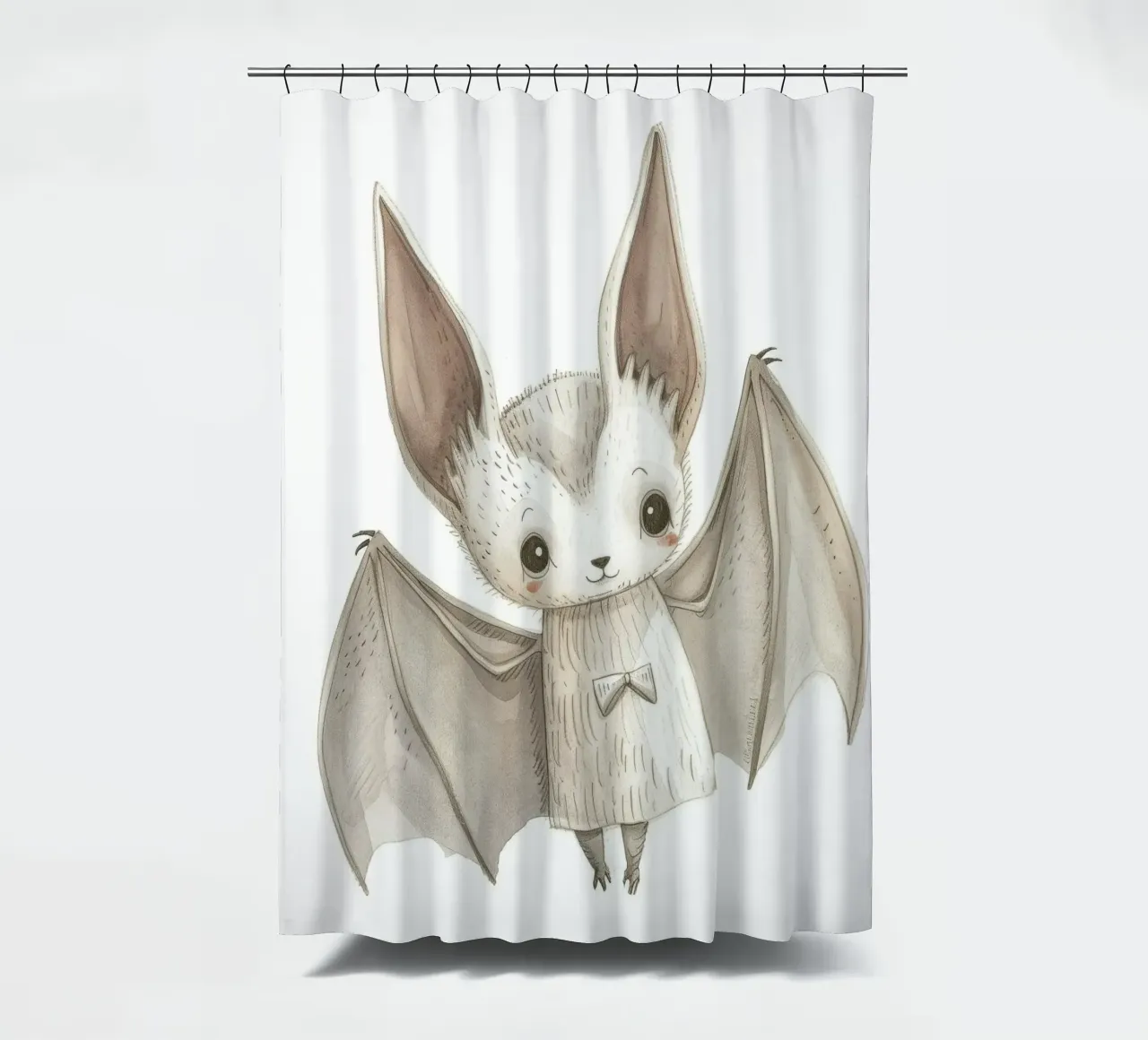 Illustration stylisée d'une chauve-souris grise aux ailes déployées rideau de douche de DesignDoodle
