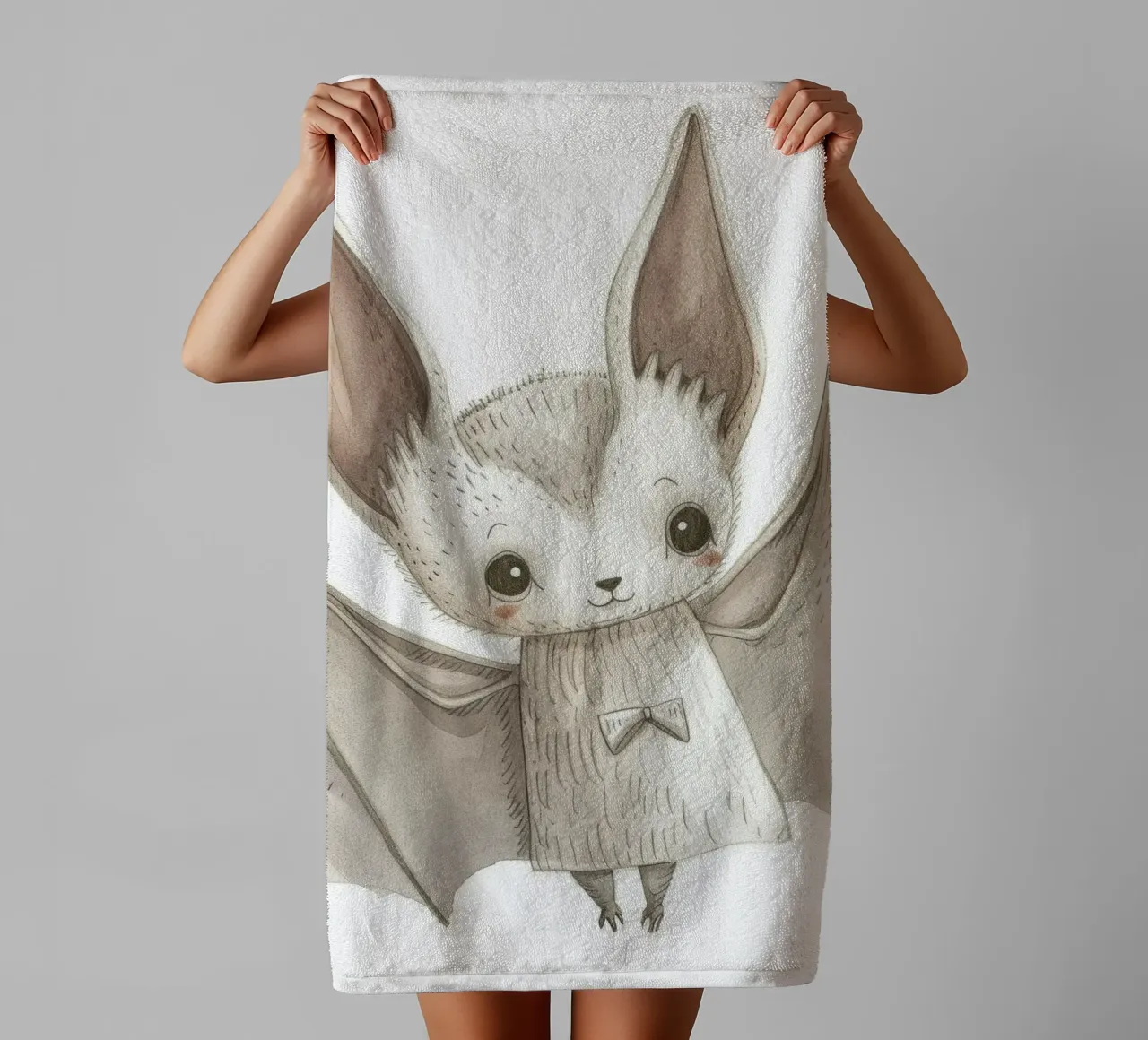 Illustrazione stilizzata di un pipistrello grigio con ali distese asciugamano da bagno da DesignDoodle