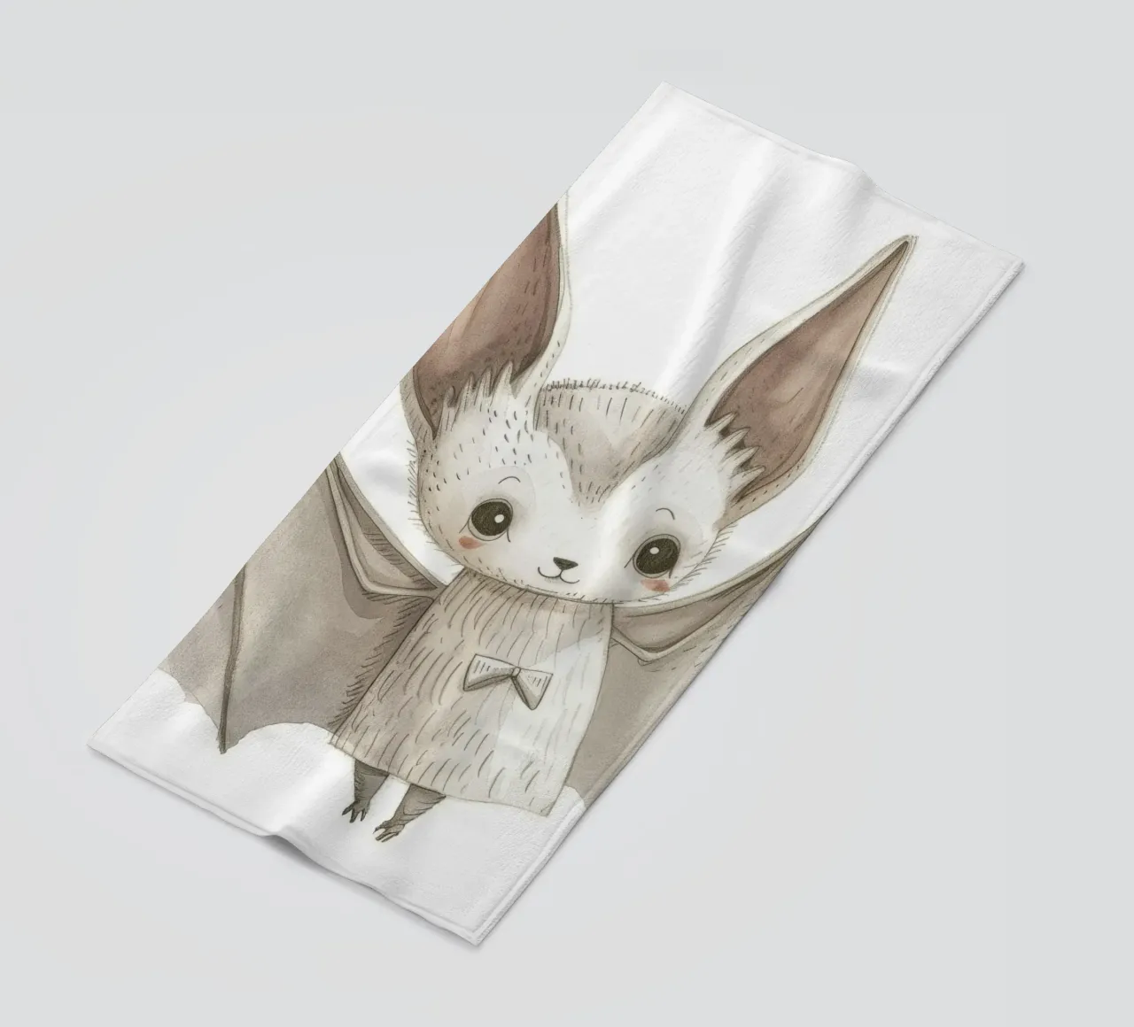 Illustrazione stilizzata di un pipistrello grigio con ali distese telo mare da DesignDoodle