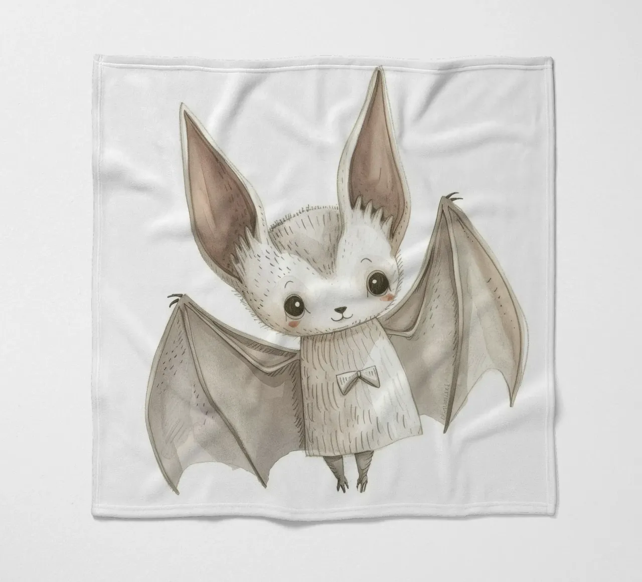 Illustrazione stilizzata di un pipistrello grigio con ali distese coperta in pile da DesignDoodle