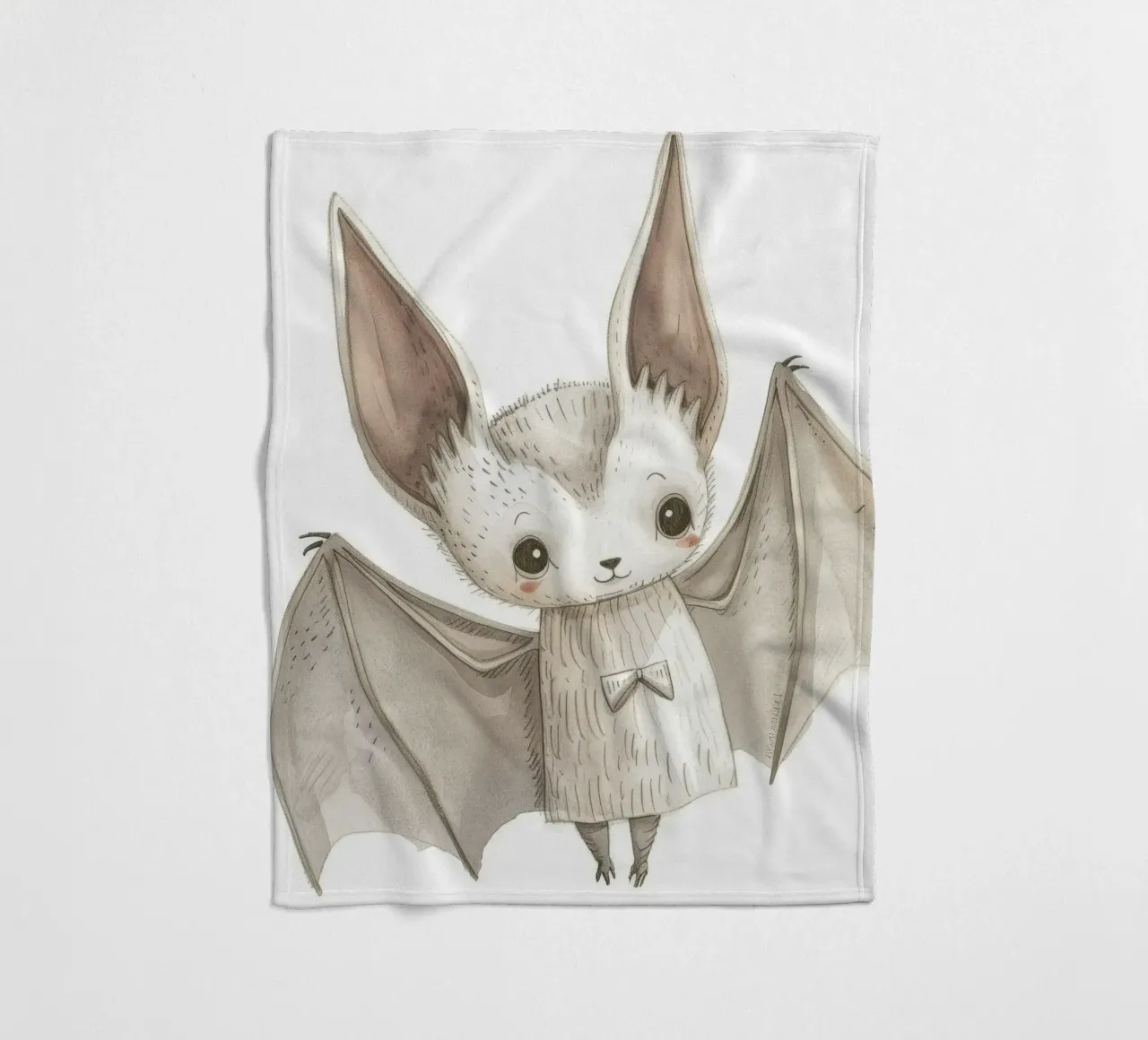 Illustrazione stilizzata di un pipistrello grigio con ali distese coperta in pile da DesignDoodle
