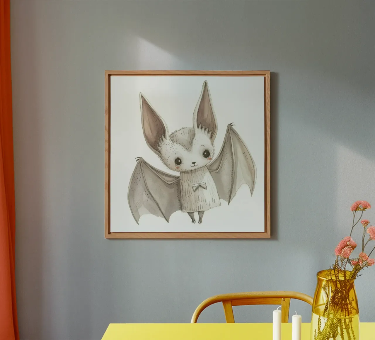 Illustrazione stilizzata di un pipistrello grigio con ali distese alluminio dibond da DesignDoodle