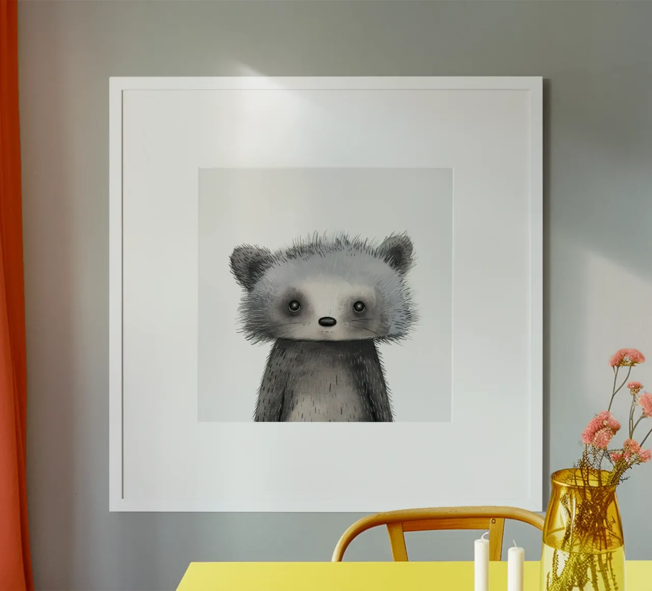 Illustrazione stilizzata di un animale grigio simile al procione poster da DesignDoodle