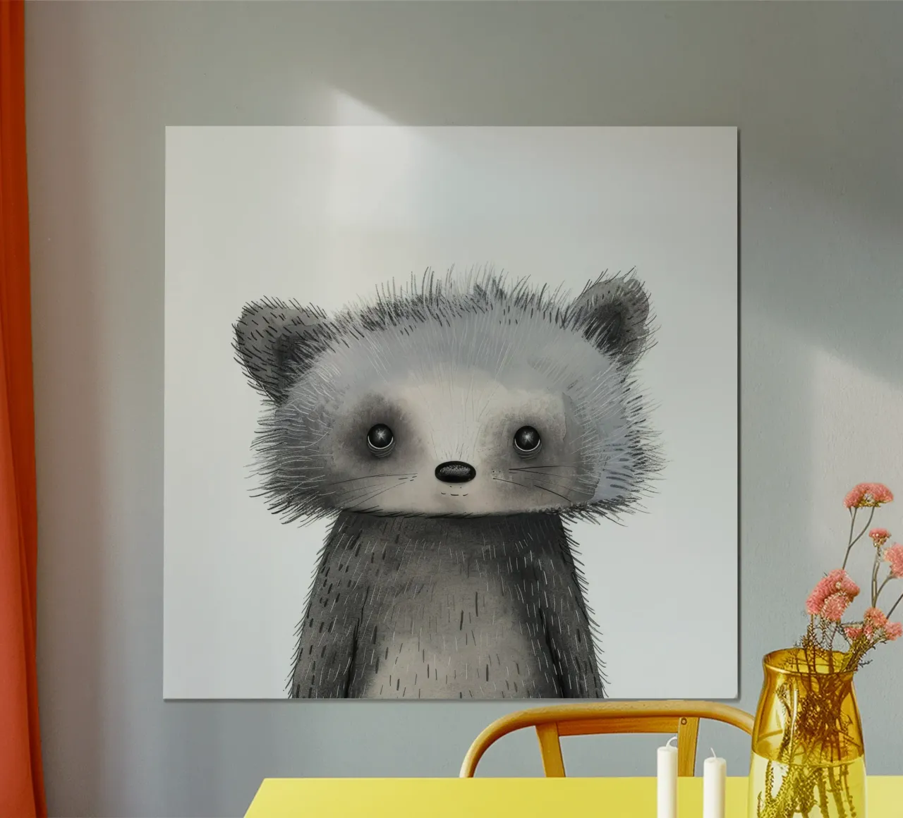 Illustrazione stilizzata di un animale grigio simile al procione poster da DesignDoodle