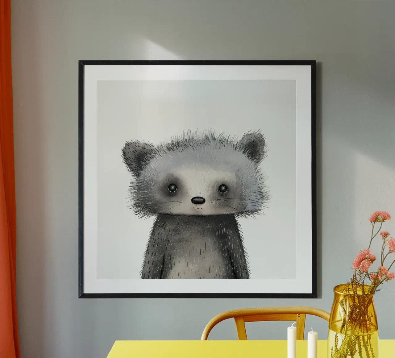 Illustrazione stilizzata di un animale grigio simile al procione poster da DesignDoodle