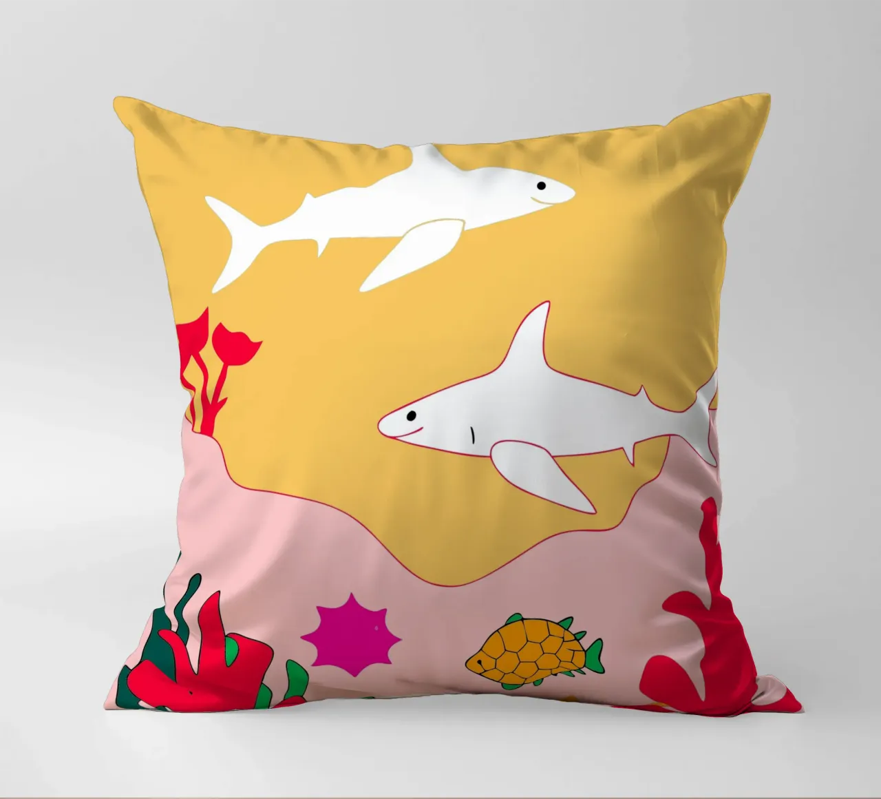 Due squali nel mare cuscino da OUR SHOP