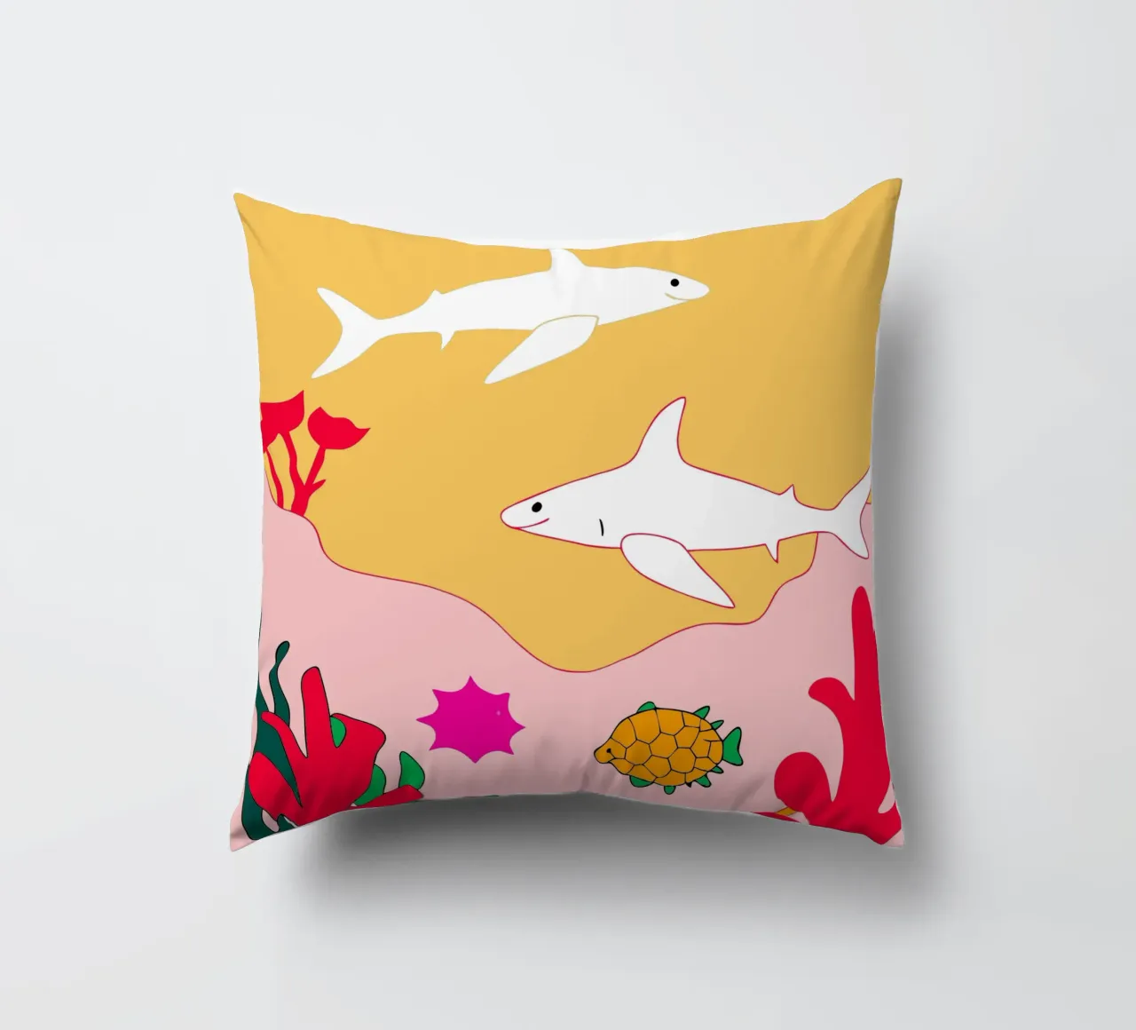 Due squali nel mare cuscino da OUR SHOP