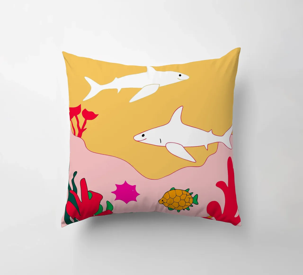 Due squali nel mare cuscino da OUR SHOP