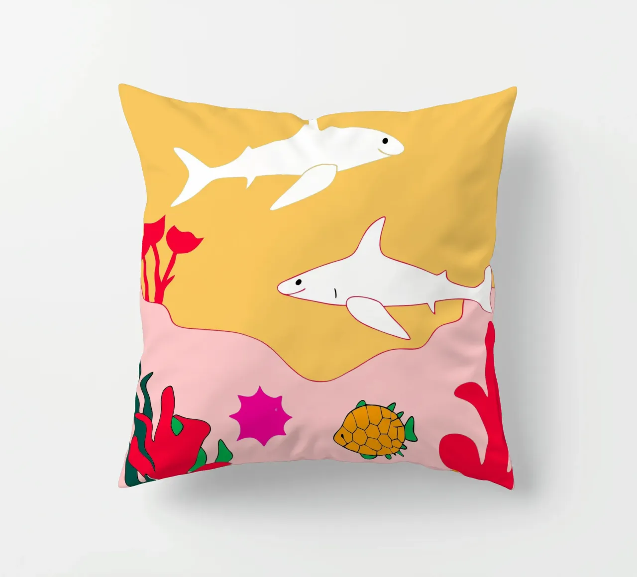 Due squali nel mare cuscino da OUR SHOP