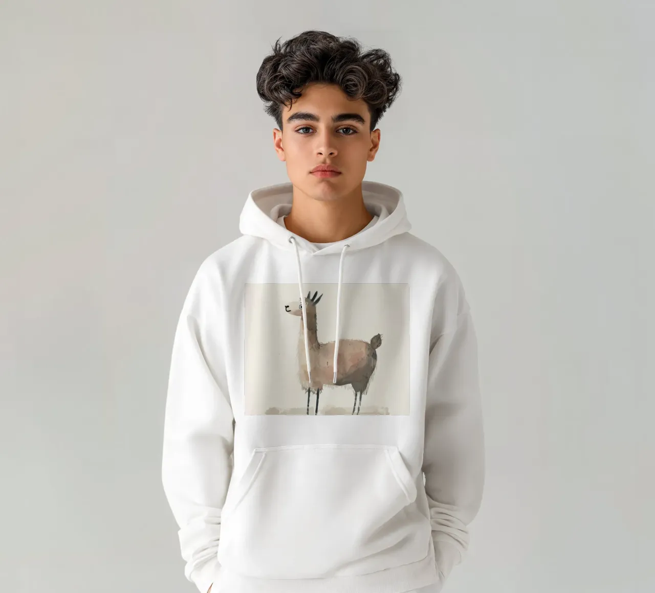 Illustrazione stilizzata di un lama felpa con cappuccio da DesignDoodle