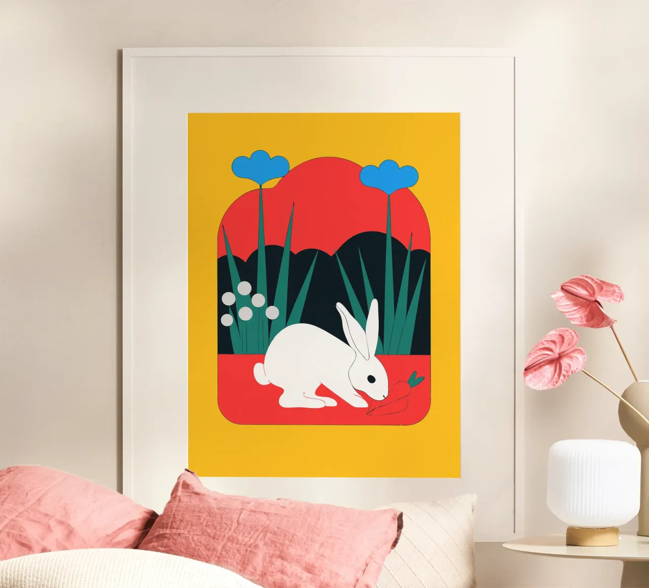 Coniglio in cerca di cibo poster con telaio in legno da OUR SHOP