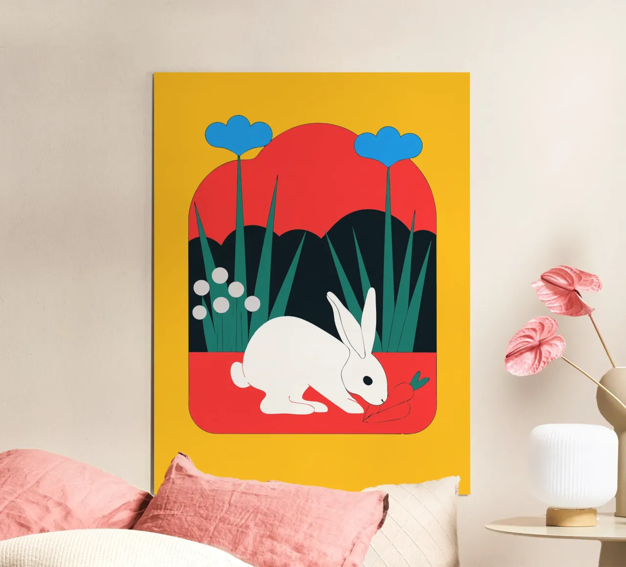 Coniglio in cerca di cibo poster con telaio in legno da OUR SHOP