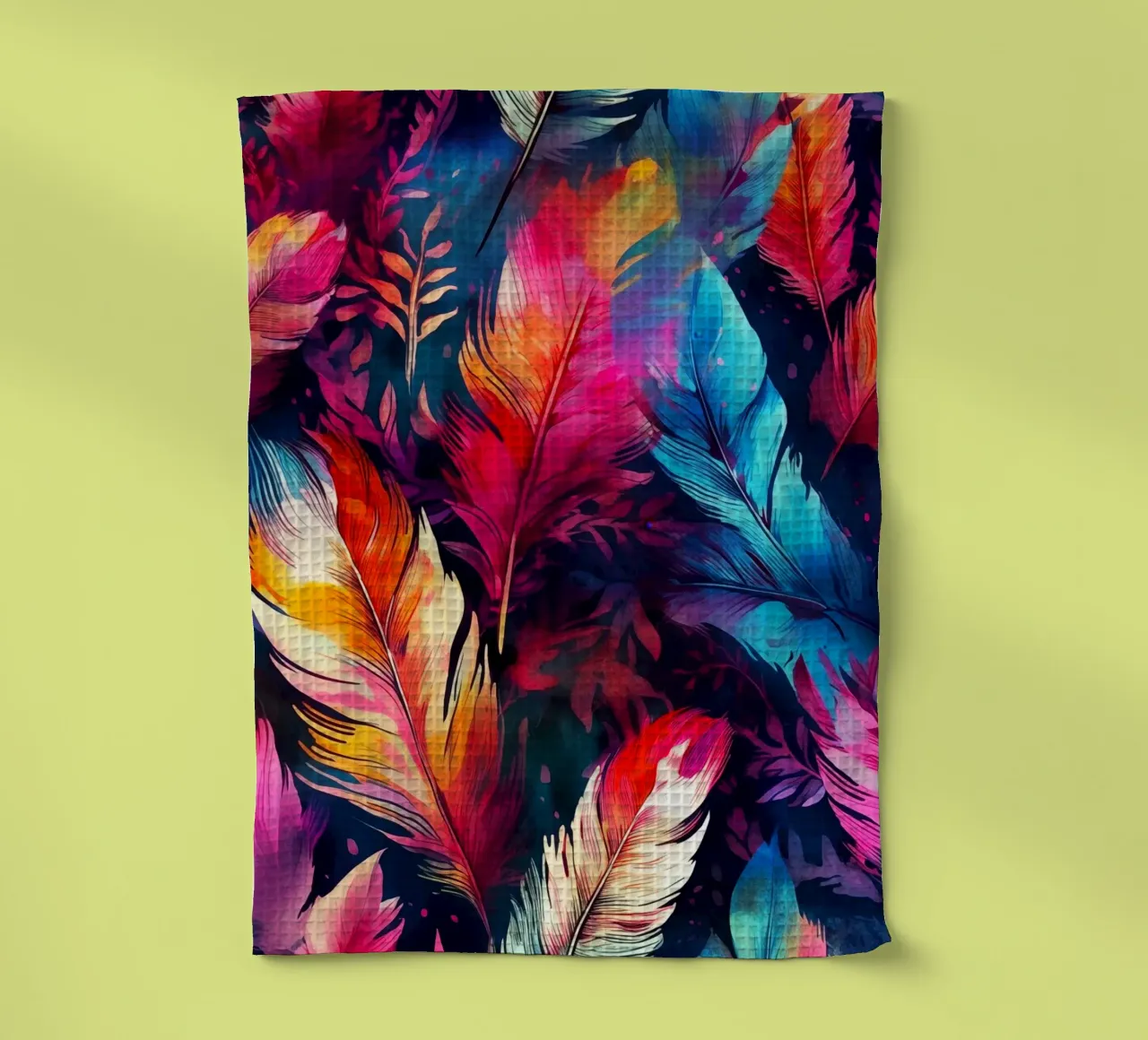 Feathers colors tea towel by Lionmixart