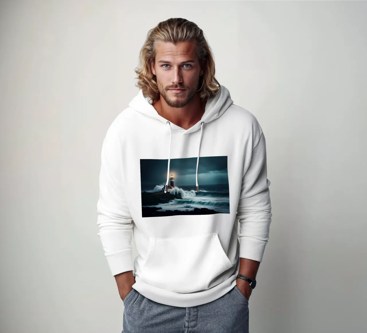 Le onde si infrangono contro il faro felpa con cappuccio da Wild Beauty