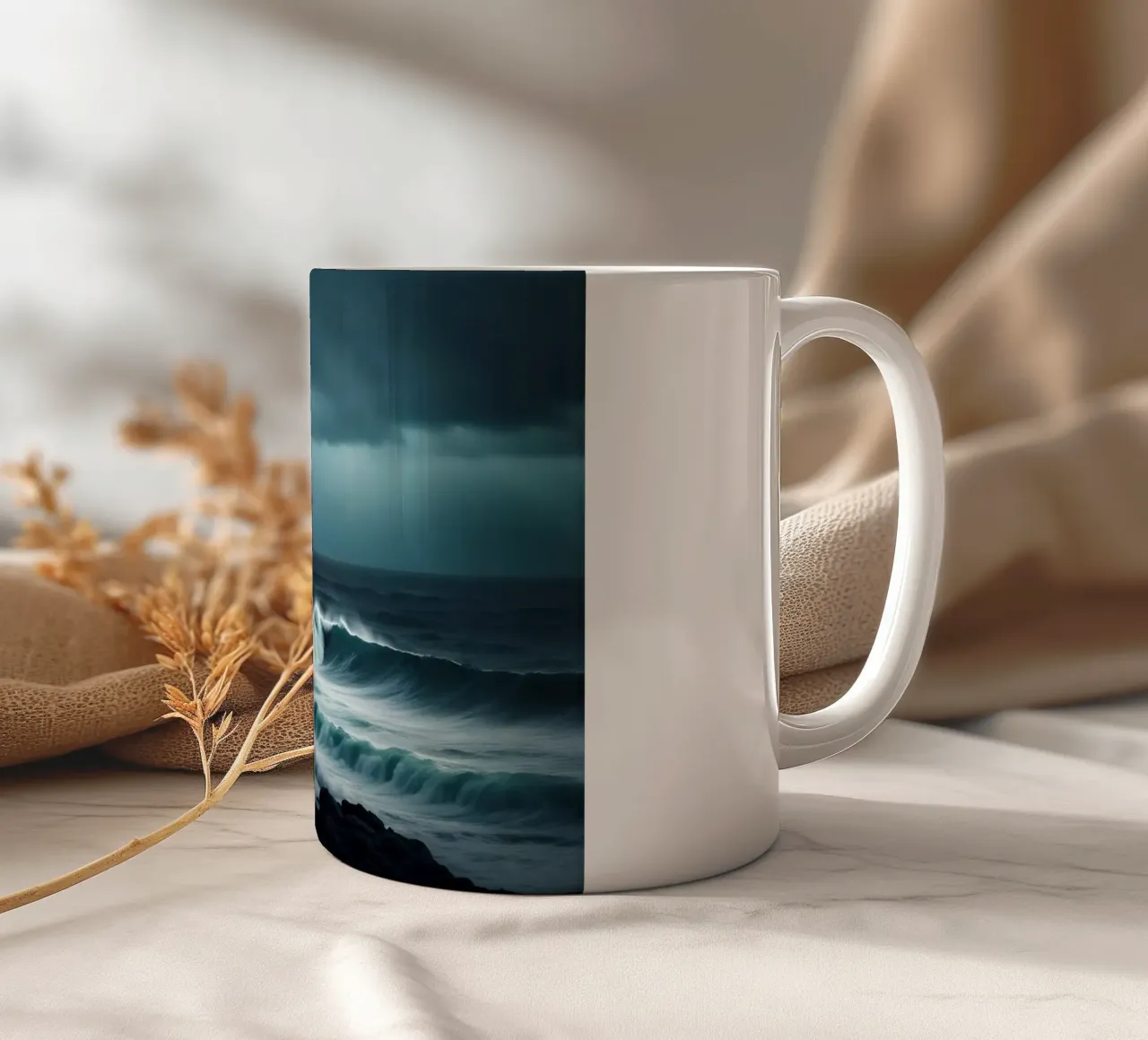 Le onde si infrangono contro il faro tazza in ceramica da Wild Beauty