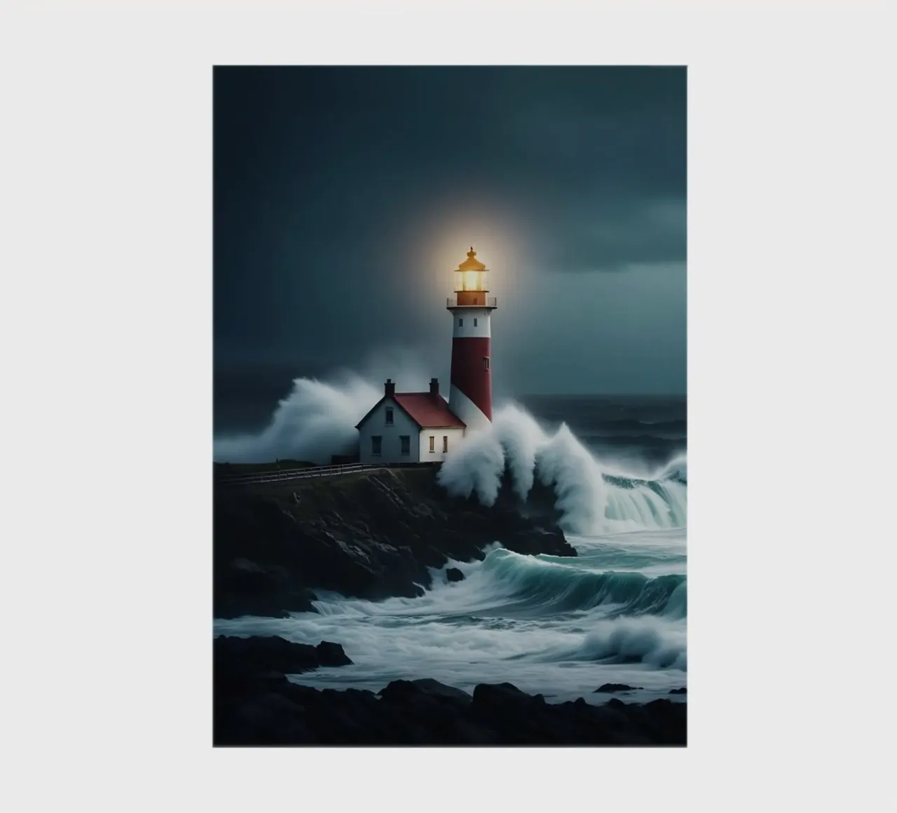 Waves breaking against the lighthouse notebook by Wild Beauty