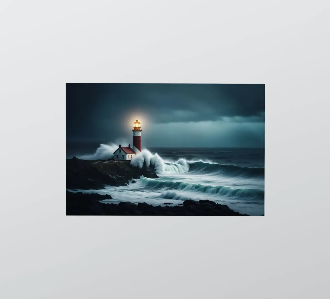 Waves breaking against the lighthouse sticker by Wild Beauty