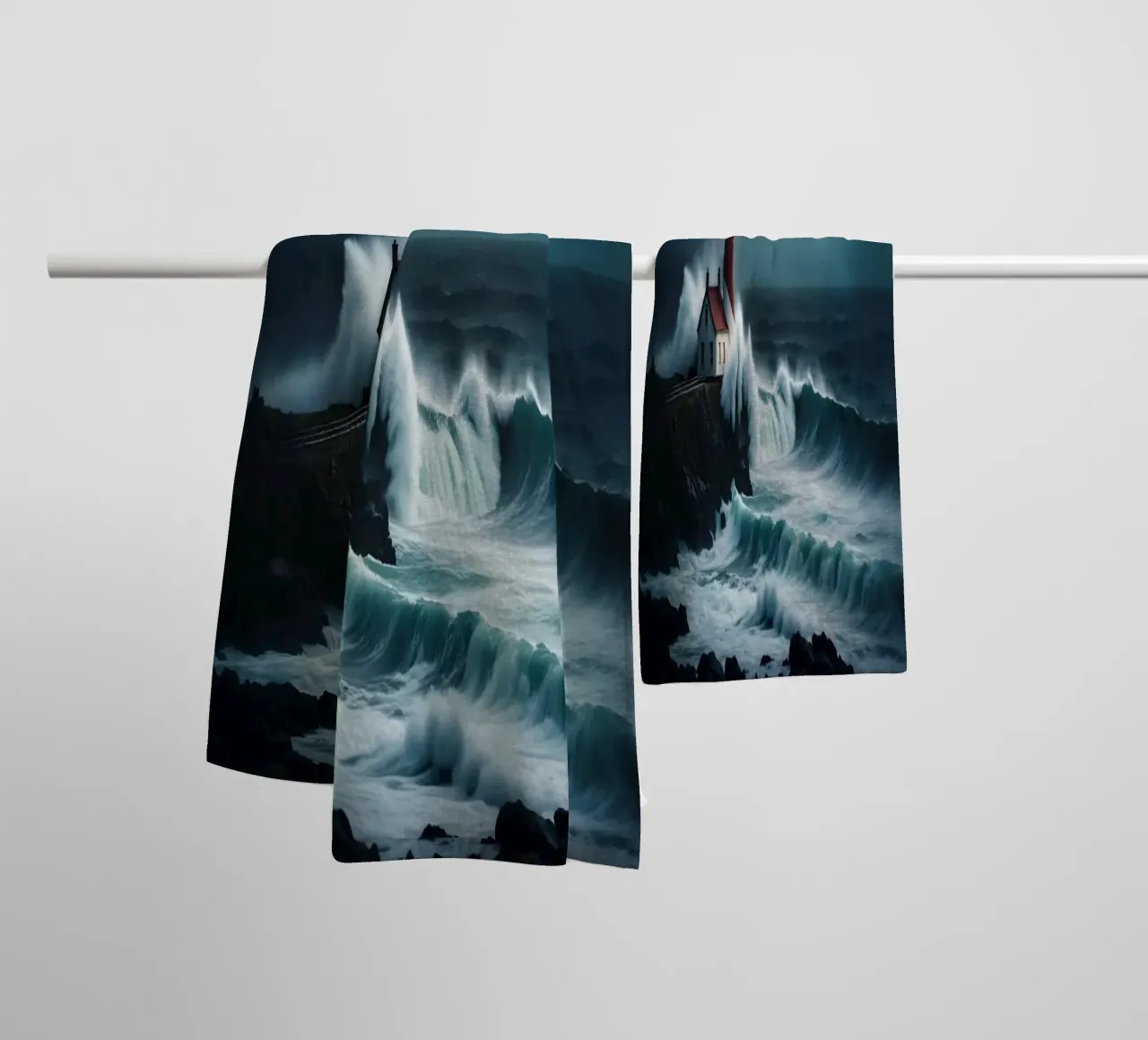 Waves breaking against the lighthouse towel by Wild Beauty