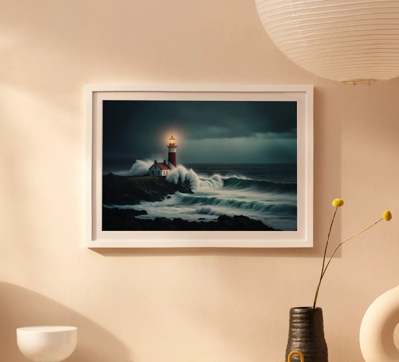 Le onde si infrangono contro il faro carta hahnemühle da Wild Beauty