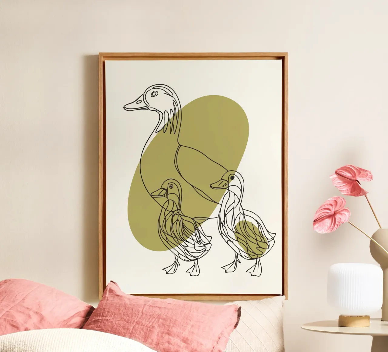 Ducks and their Children canvas with Floater frame by RELAXING TOUCH