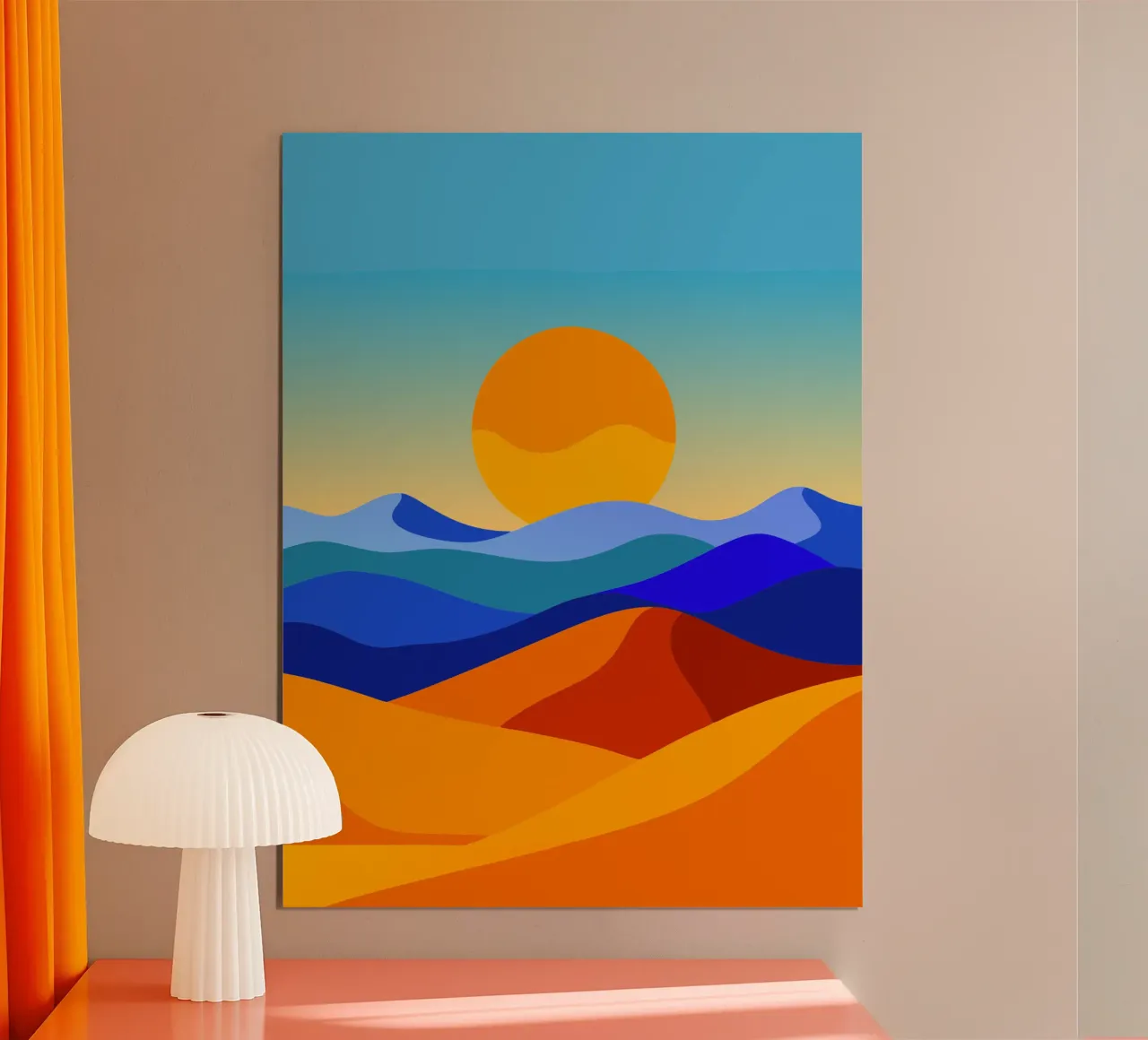 paysage désertique minimaliste illustration peinture art poster avec cadre en aluminium de zetazone