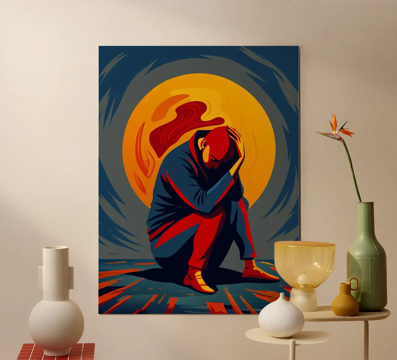 uomo triste pittura astratta arte poster con telaio in plastica da zetazone
