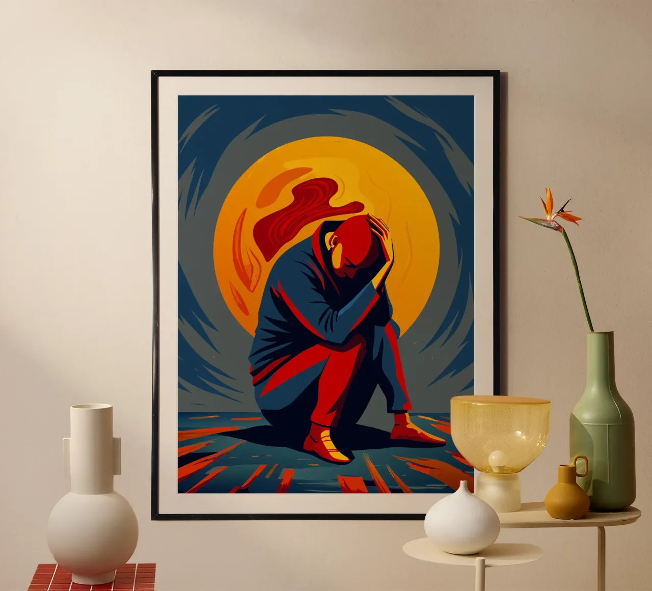 uomo triste pittura astratta arte poster con telaio in plastica da zetazone
