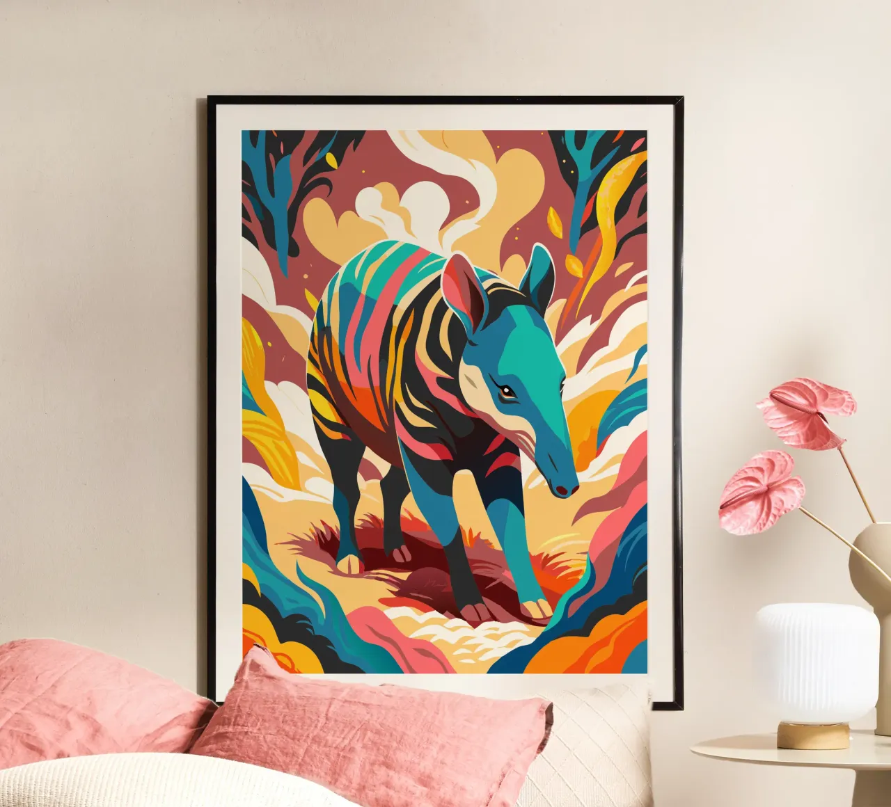 peinture de tapir art poster avec cadre en plastique de zetazone