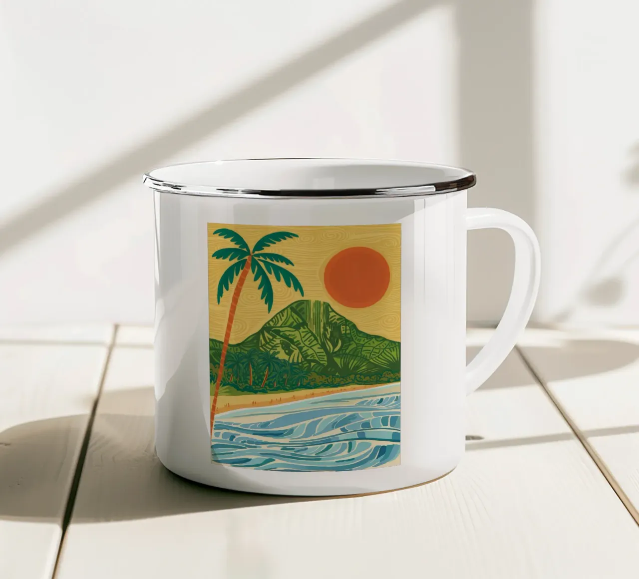 Vulcano Beach Sun tazza in smalto da Haven Mirage