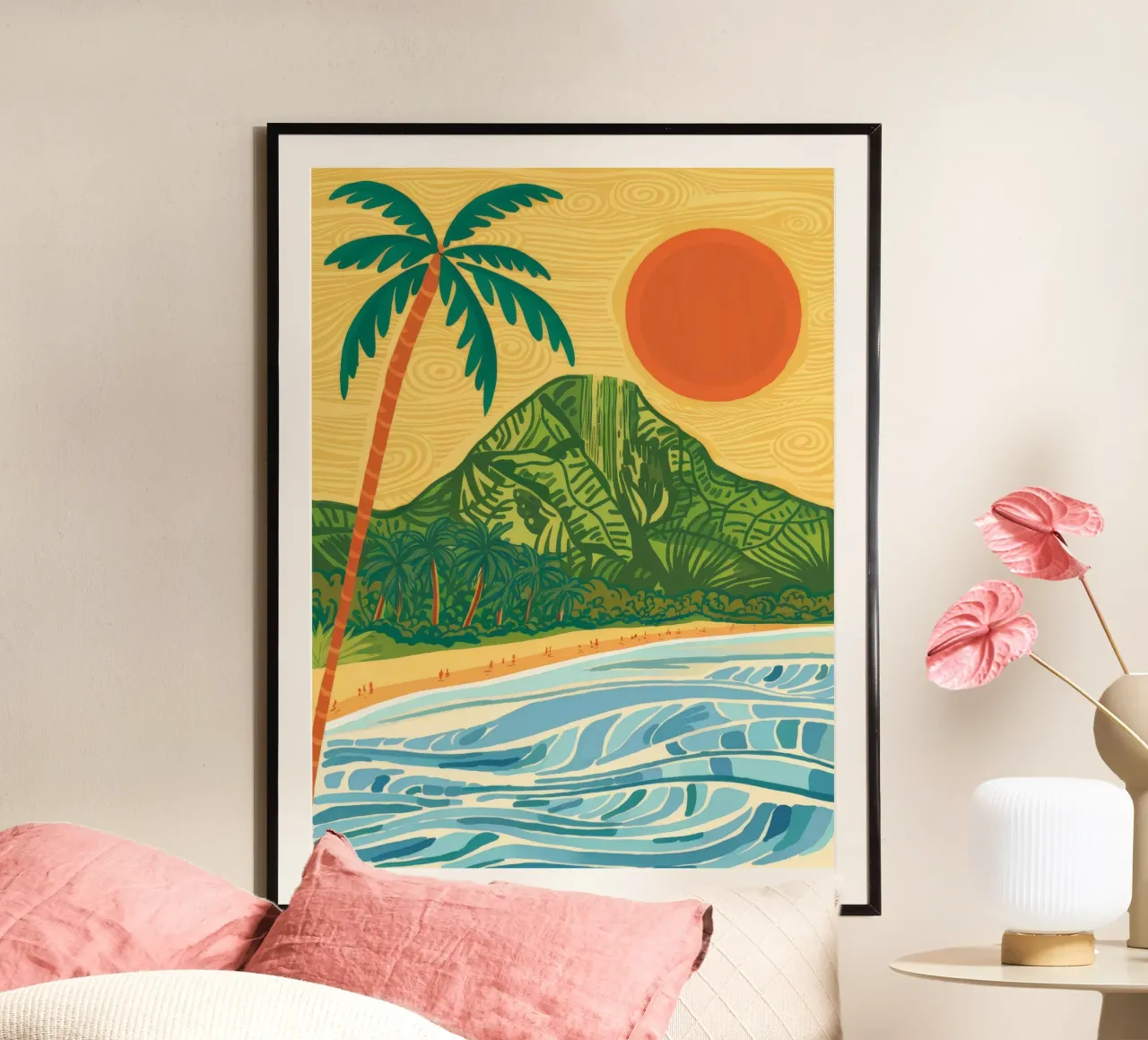 Vulcano Beach Sun poster con telaio in alluminio da Haven Mirage
