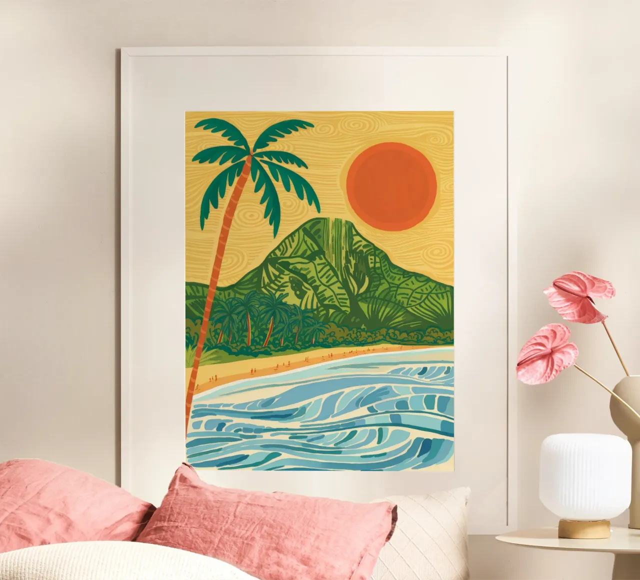 Vulcano Beach Sun poster con telaio in alluminio da Haven Mirage