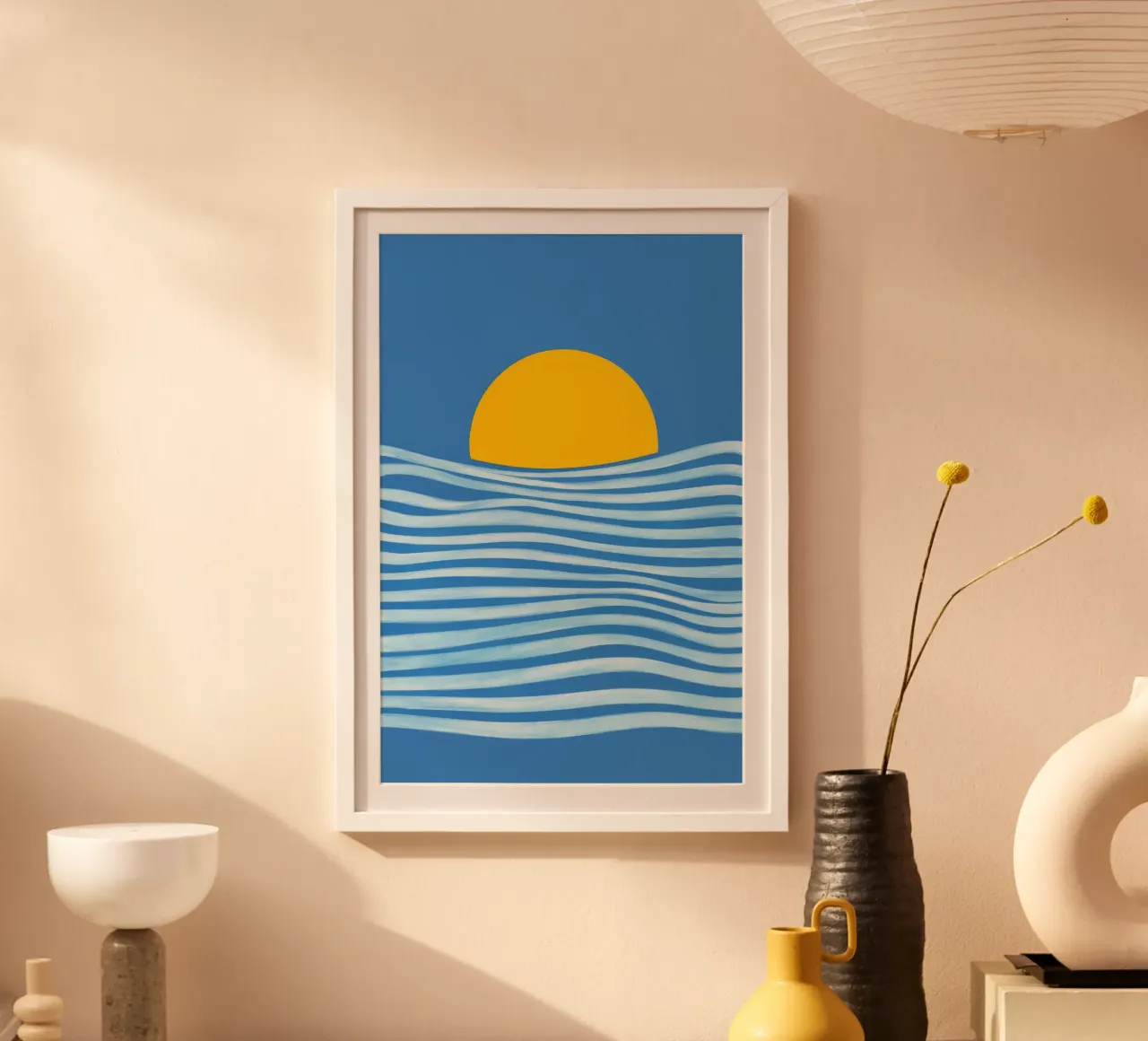 Onde del sole d'oro poster con telaio in alluminio da Stone Patina