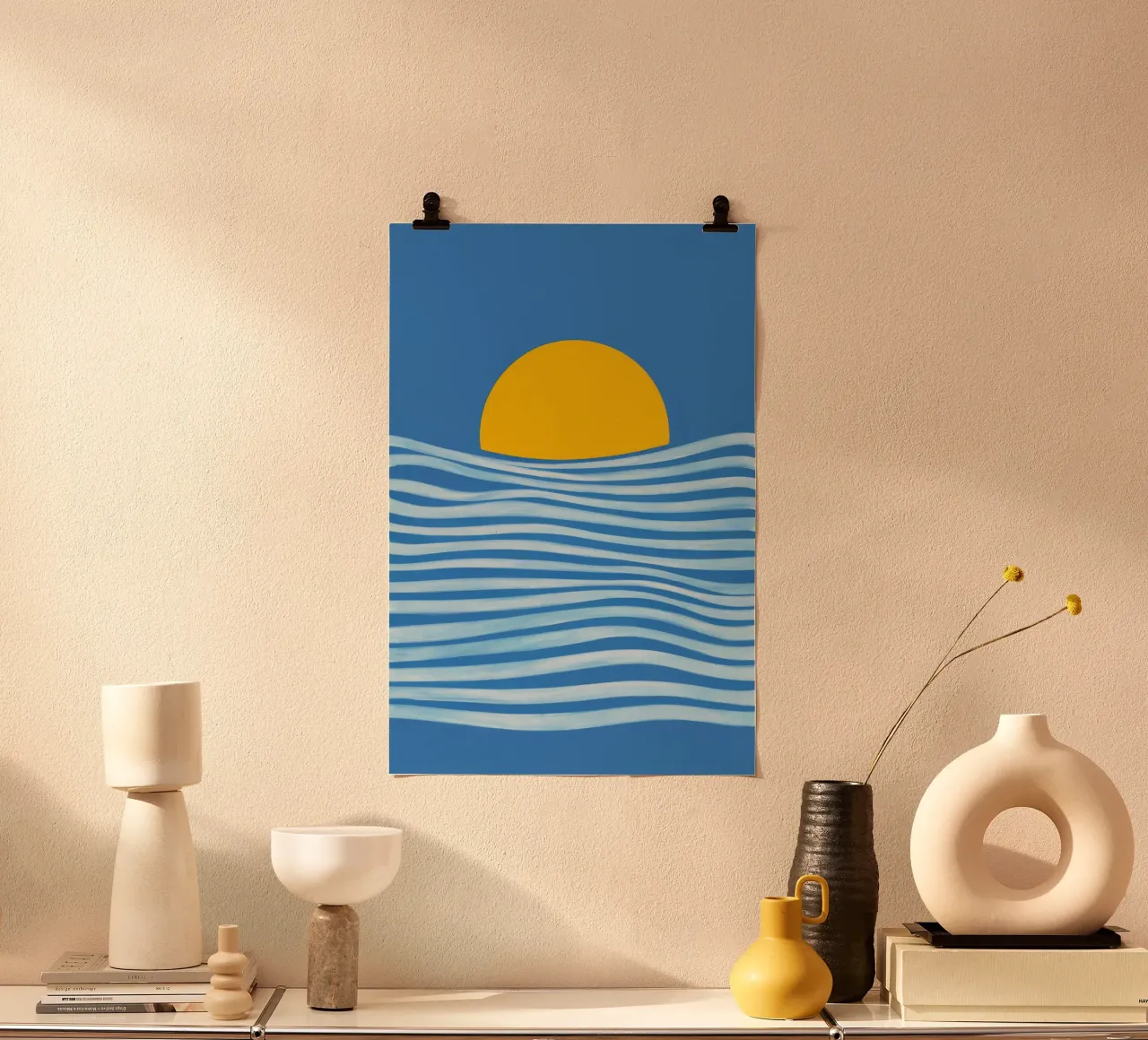Onde del sole d'oro poster con telaio in alluminio da Stone Patina