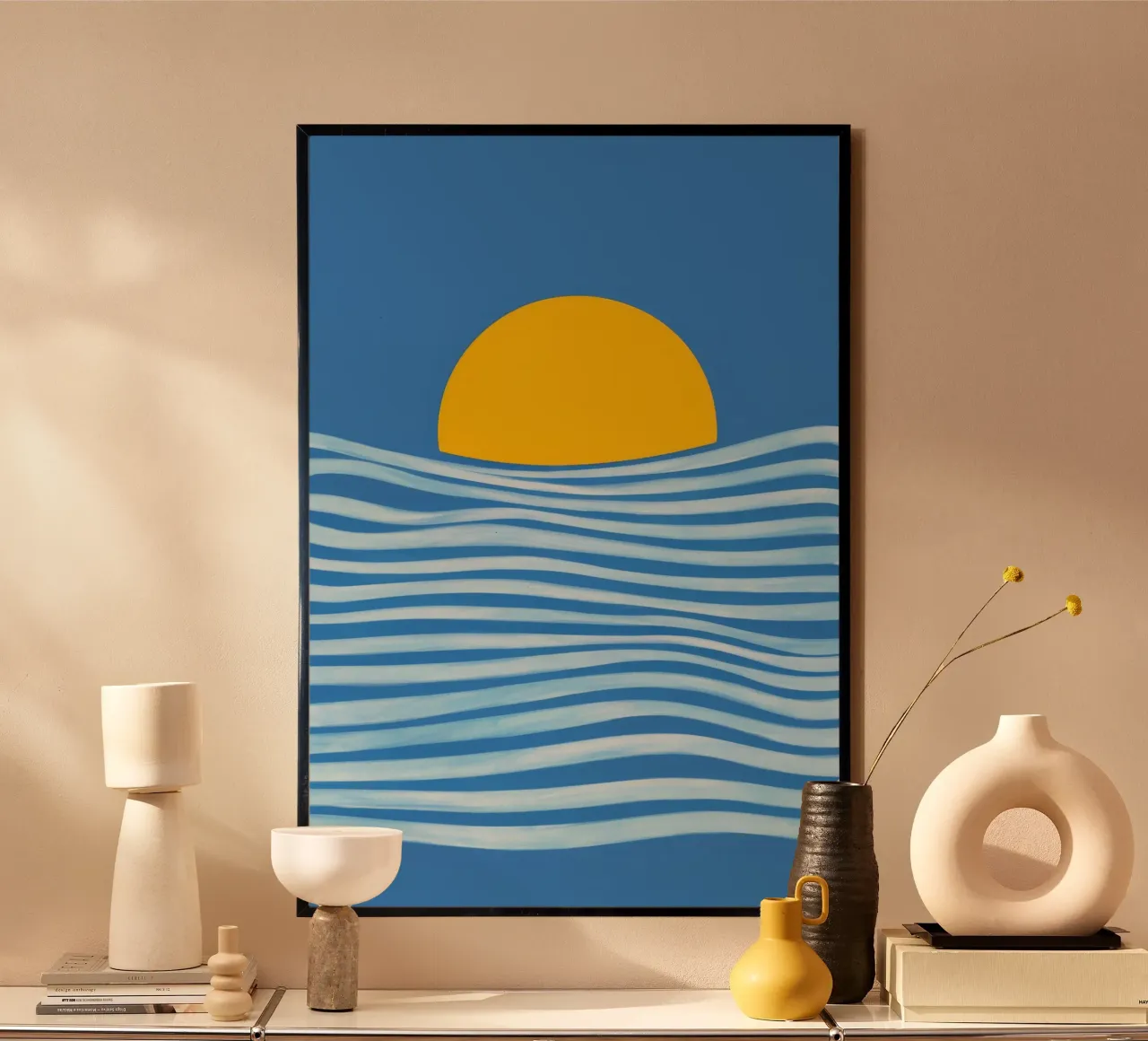 Onde del sole d'oro poster con telaio in alluminio da Stone Patina