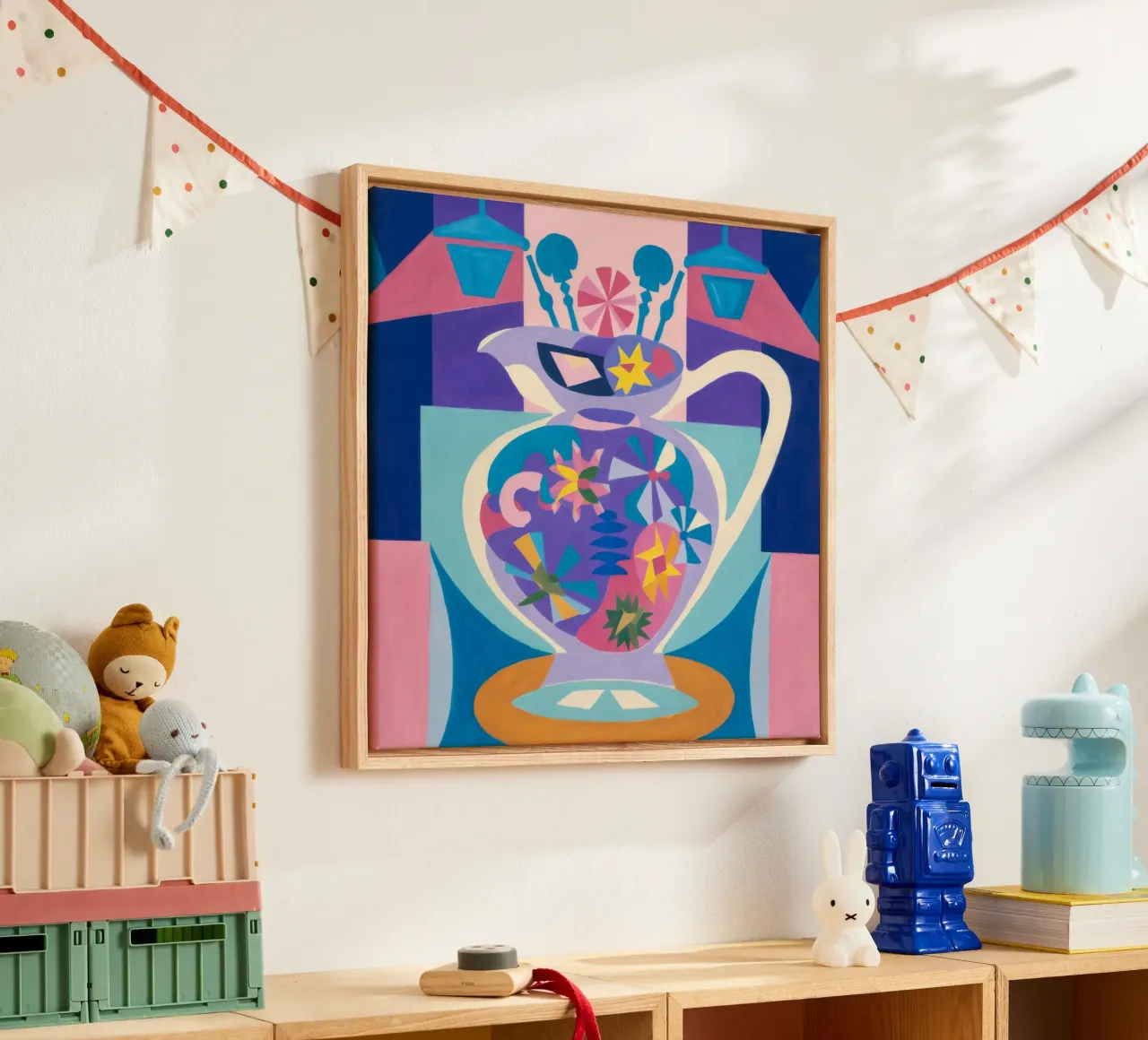 Abstract Teapot Bloom canvas with Floater frame by Haven Mirage